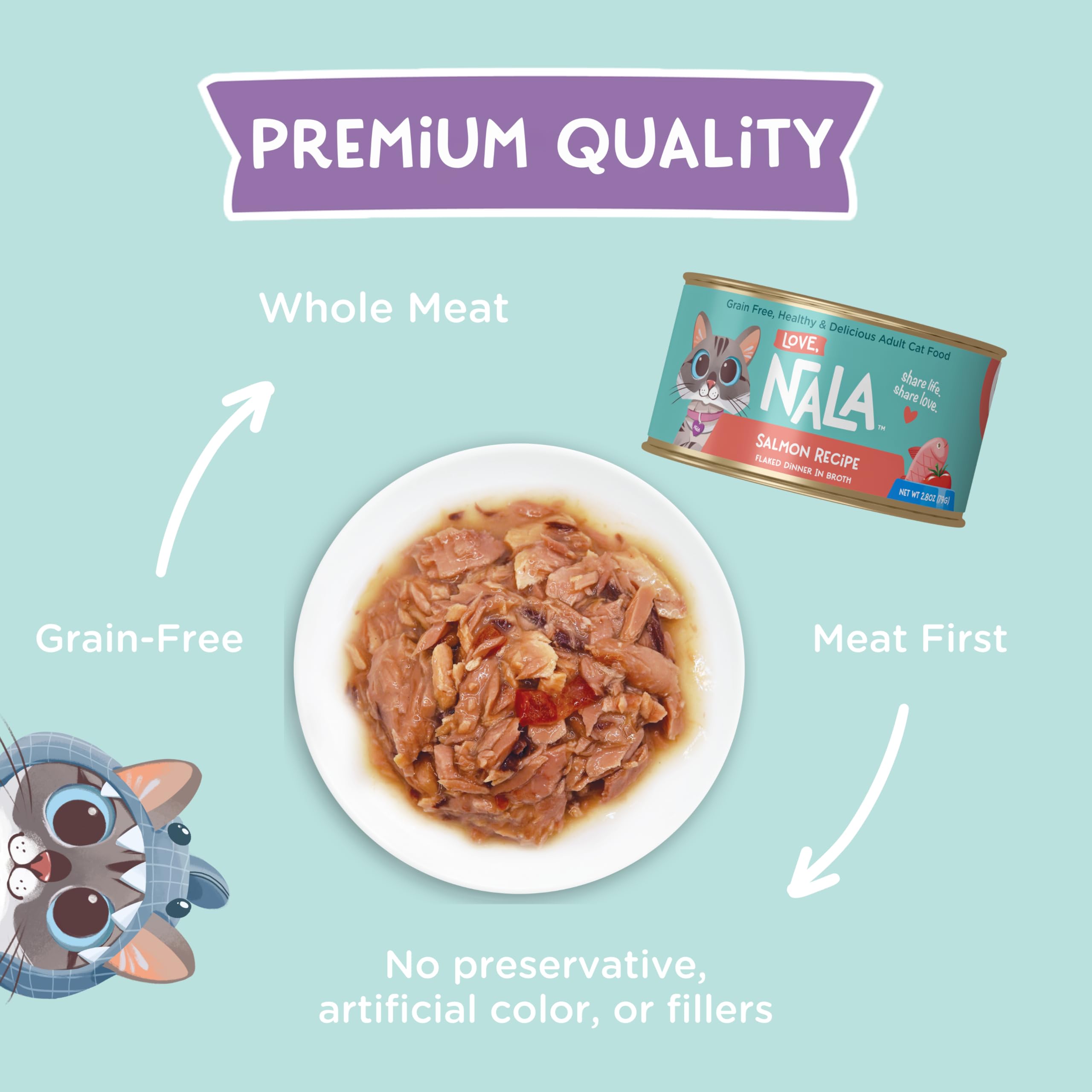 LOVE, NALA grain-free non-GMO label emphasizes clean ingredient quality.