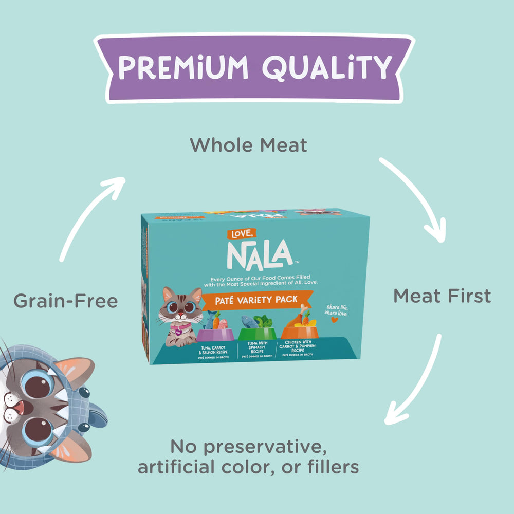 LOVE NALA mackerel pate pack open emphasizes omega-3 rich nutrition for skin and coat.
