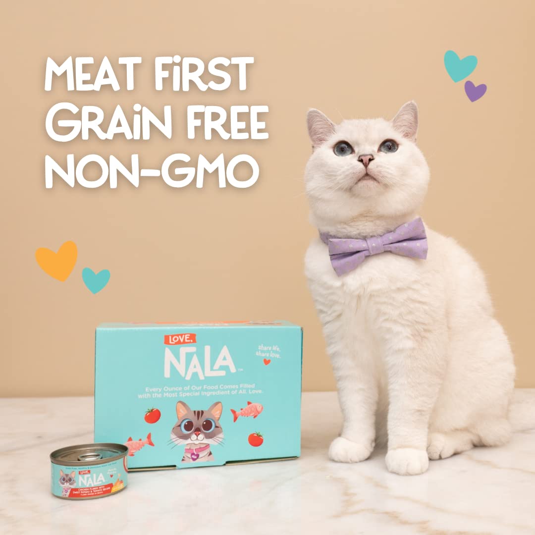 LOVE, NALA serving bowl image hints at mealtime enjoyment for cats.