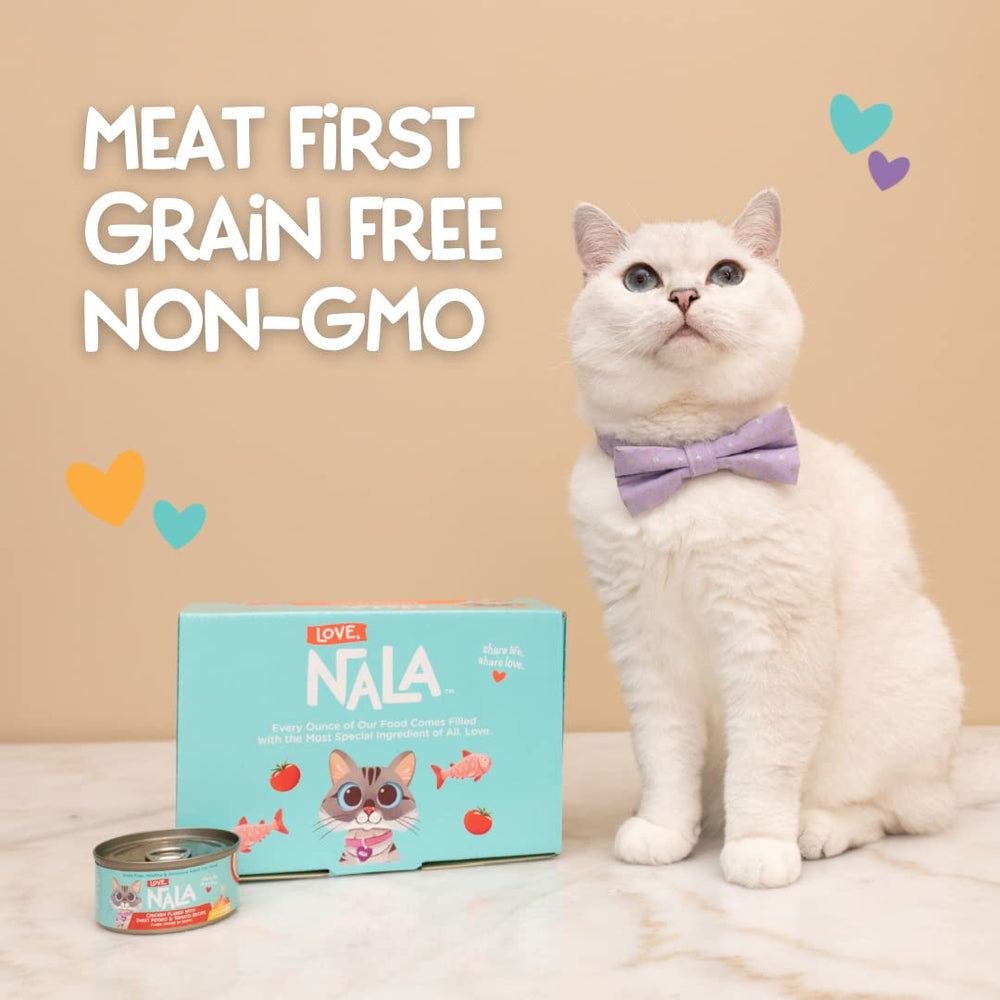 LOVE, NALA serving bowl image hints at mealtime enjoyment for cats.