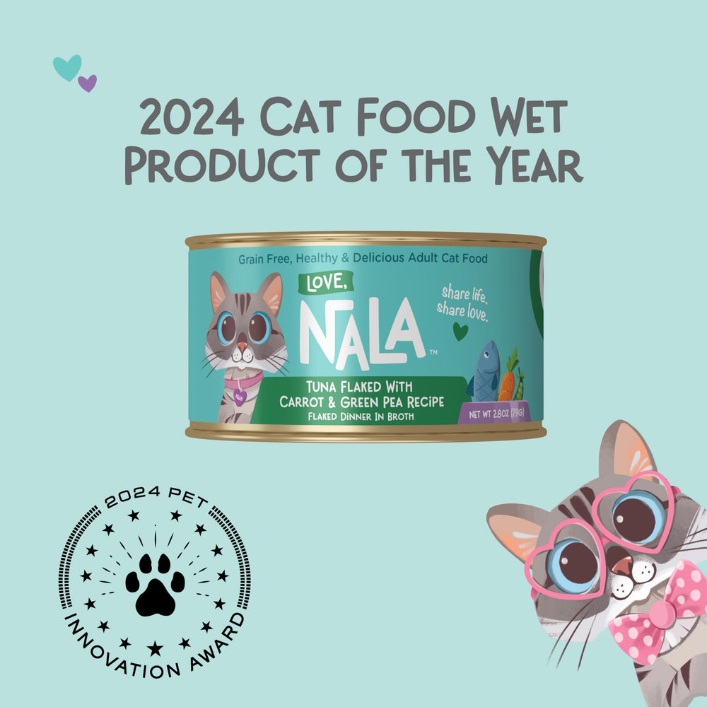 LOVE, NALA tuna with carrot and green pea mix highlights balanced texture.