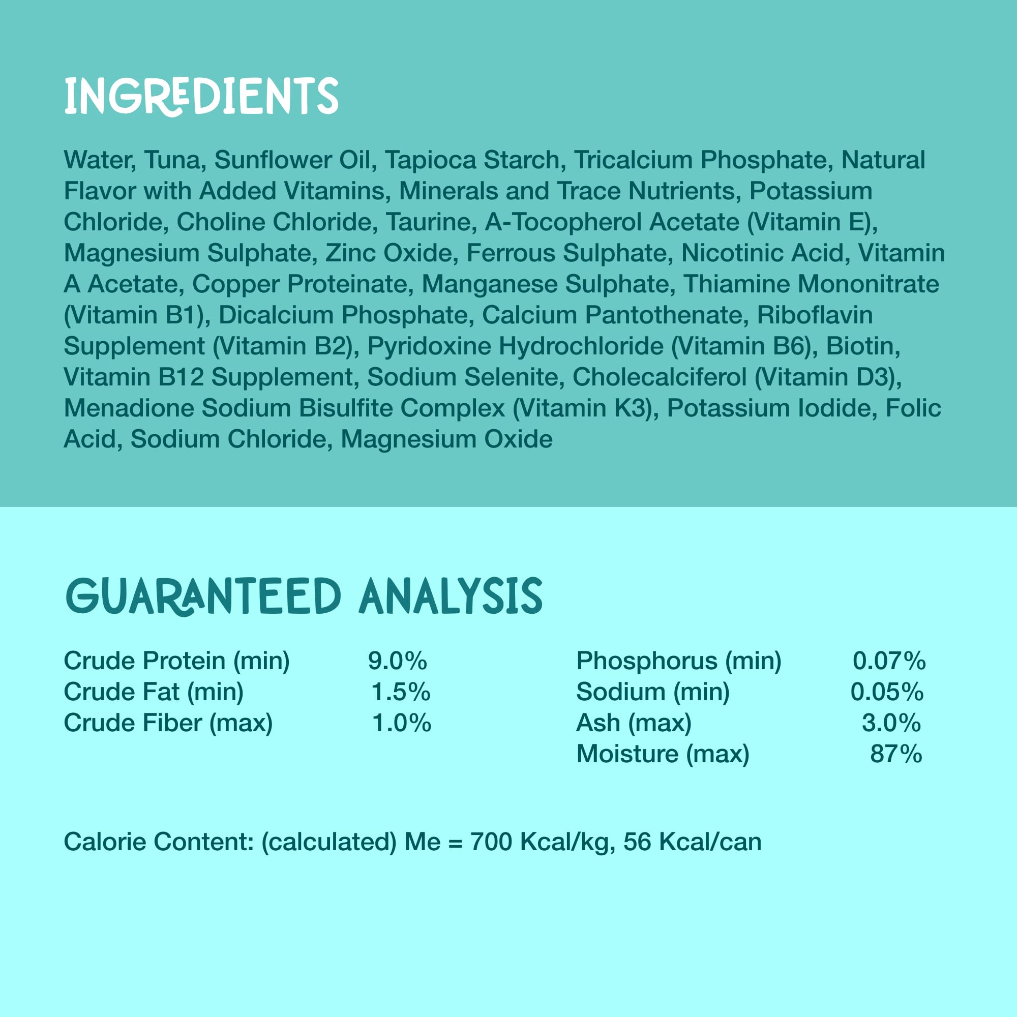 Ingredient focus: tuna sourcing label and non-GMO claim emphasizing sustainability