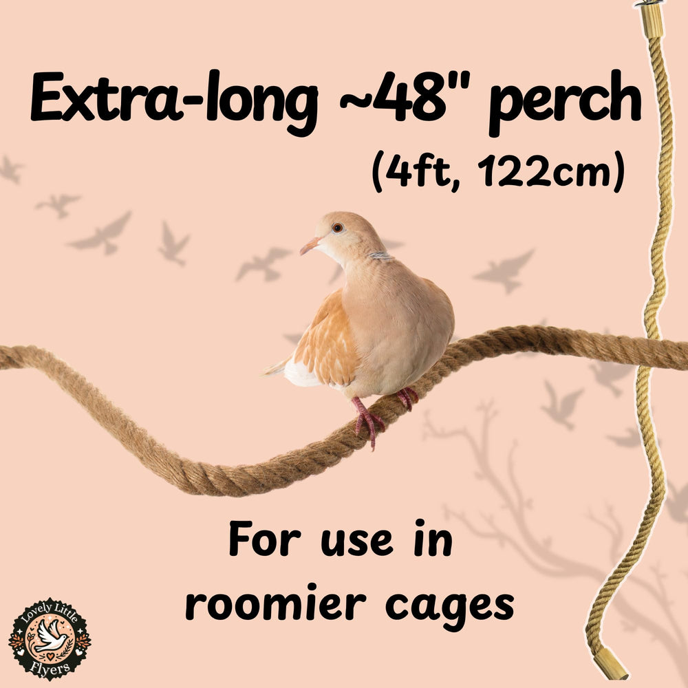 Lovely Little Flyers bendable perch close-up shows steel wire core and natural jute texture.