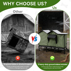 LOVEPals shelter extended roof blocks rain for a drier interior