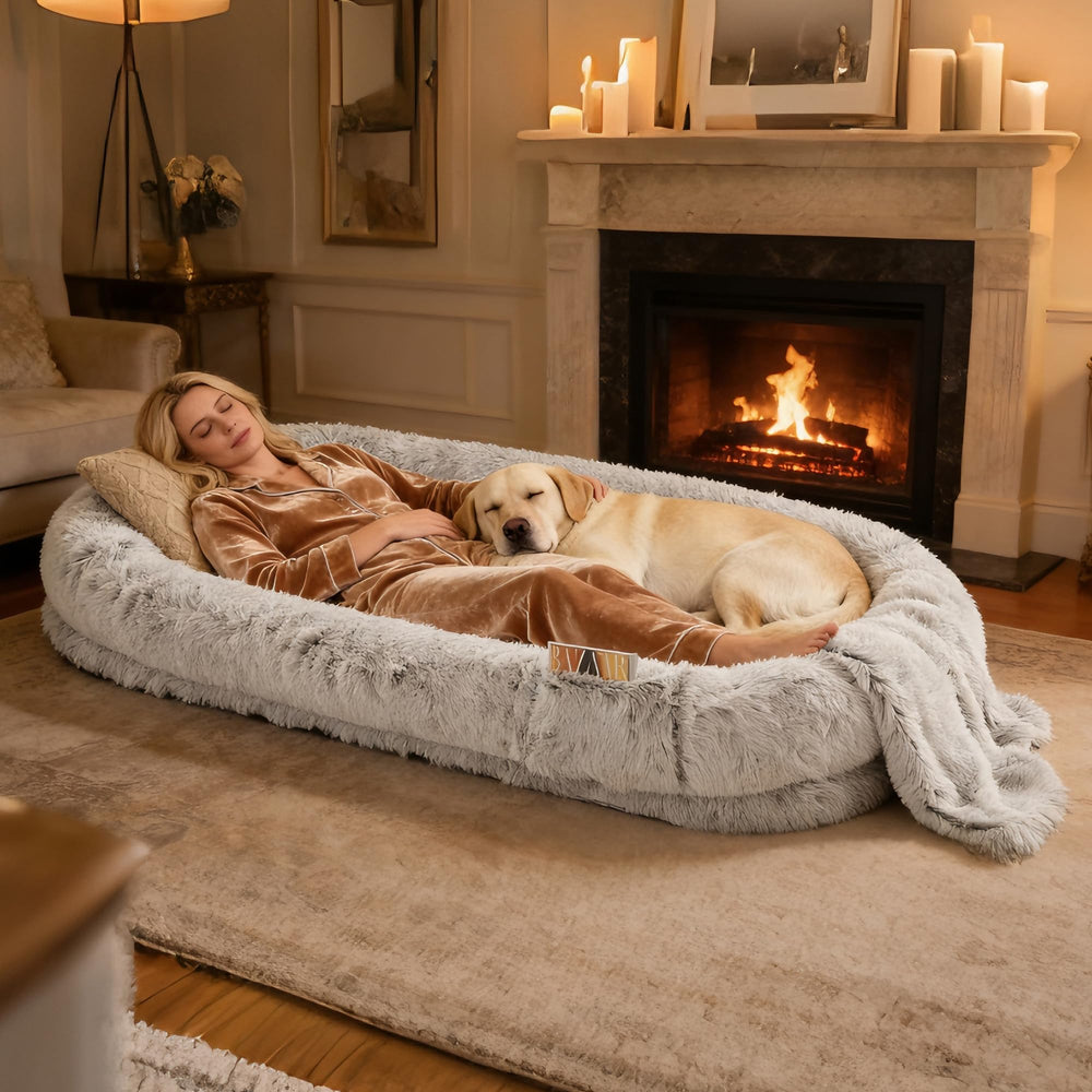 LOVEPals Human Dog Bed grey color blends with modern interiors.