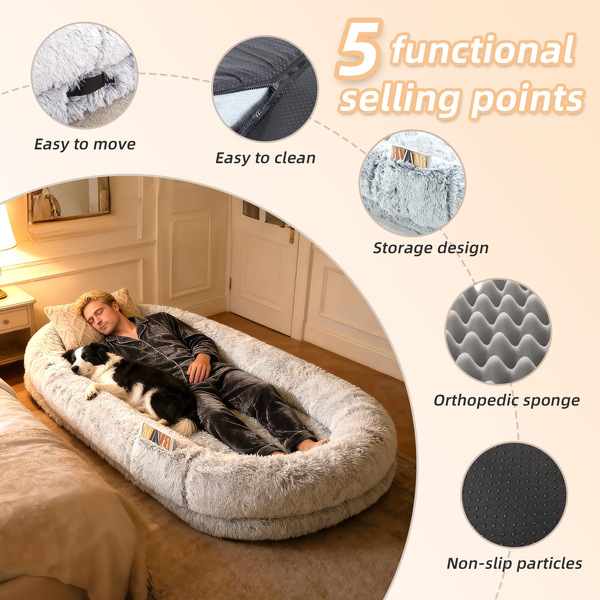 LOVEPals Human Dog Bed plush cover for a warm, inviting sleeping surface.