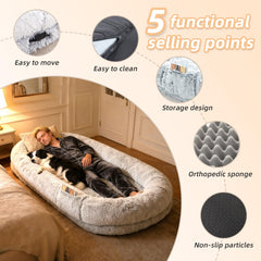 LOVEPals Human Dog Bed plush cover for a warm, inviting sleeping surface.