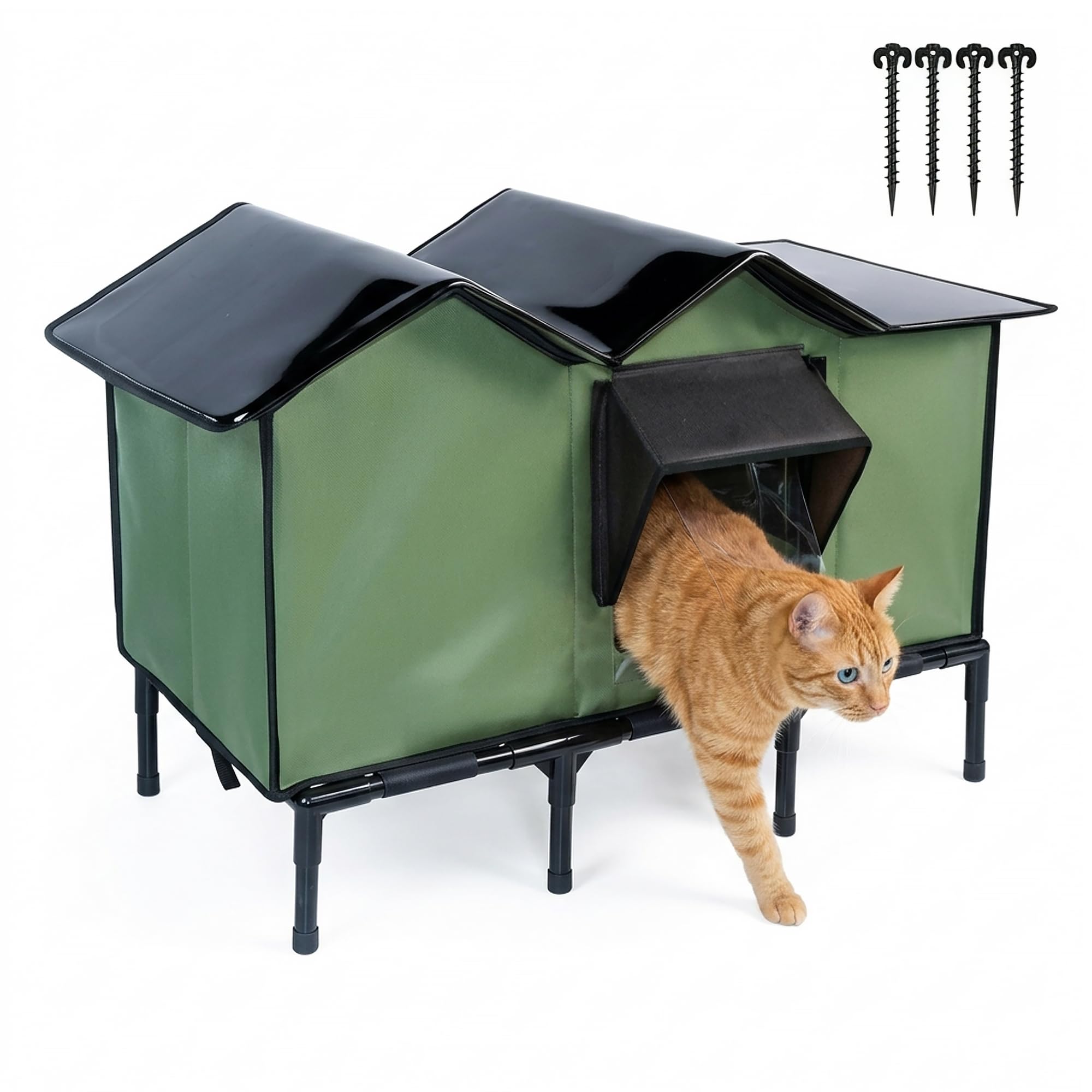 LOVEPals outdoor cat house with waterproof fabric keeps feral cats dry in drizzle