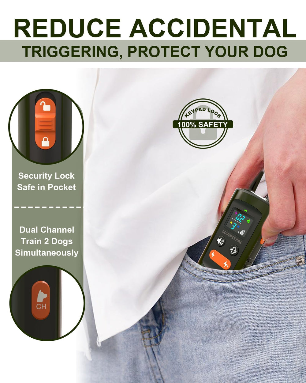 IPX7 waterproof LOVEPETPAL collar ready for rain and splashes during outdoor sessions.