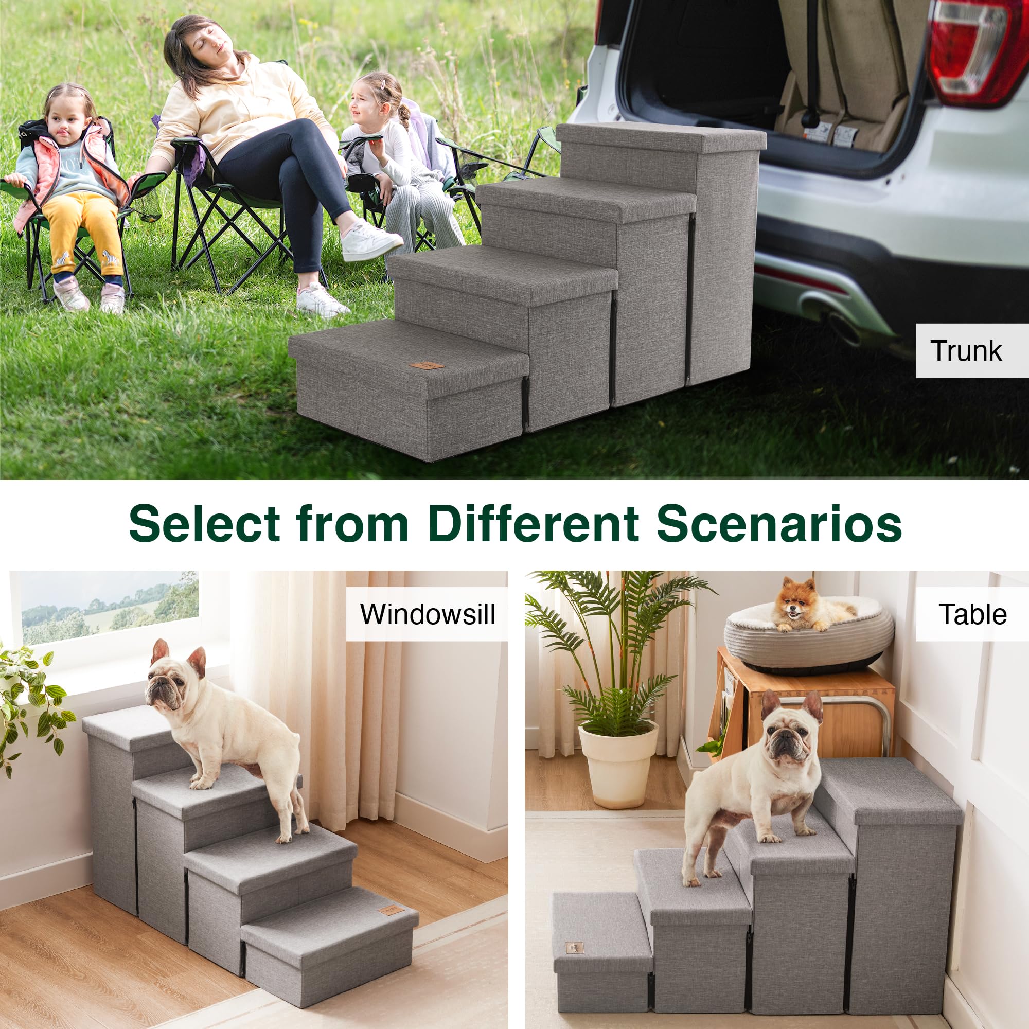Love's cabin dog stairs fit against beds and couches for easy access.