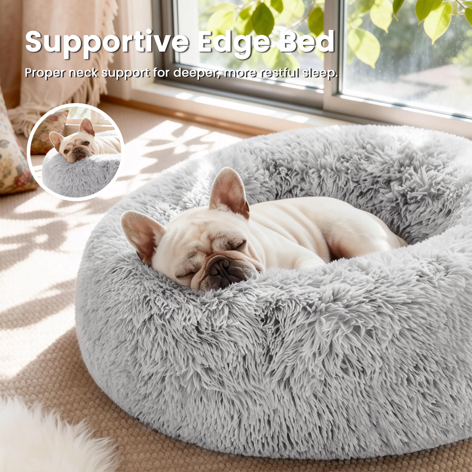 Love's cabin bed with raised rim detail provides head and neck support.