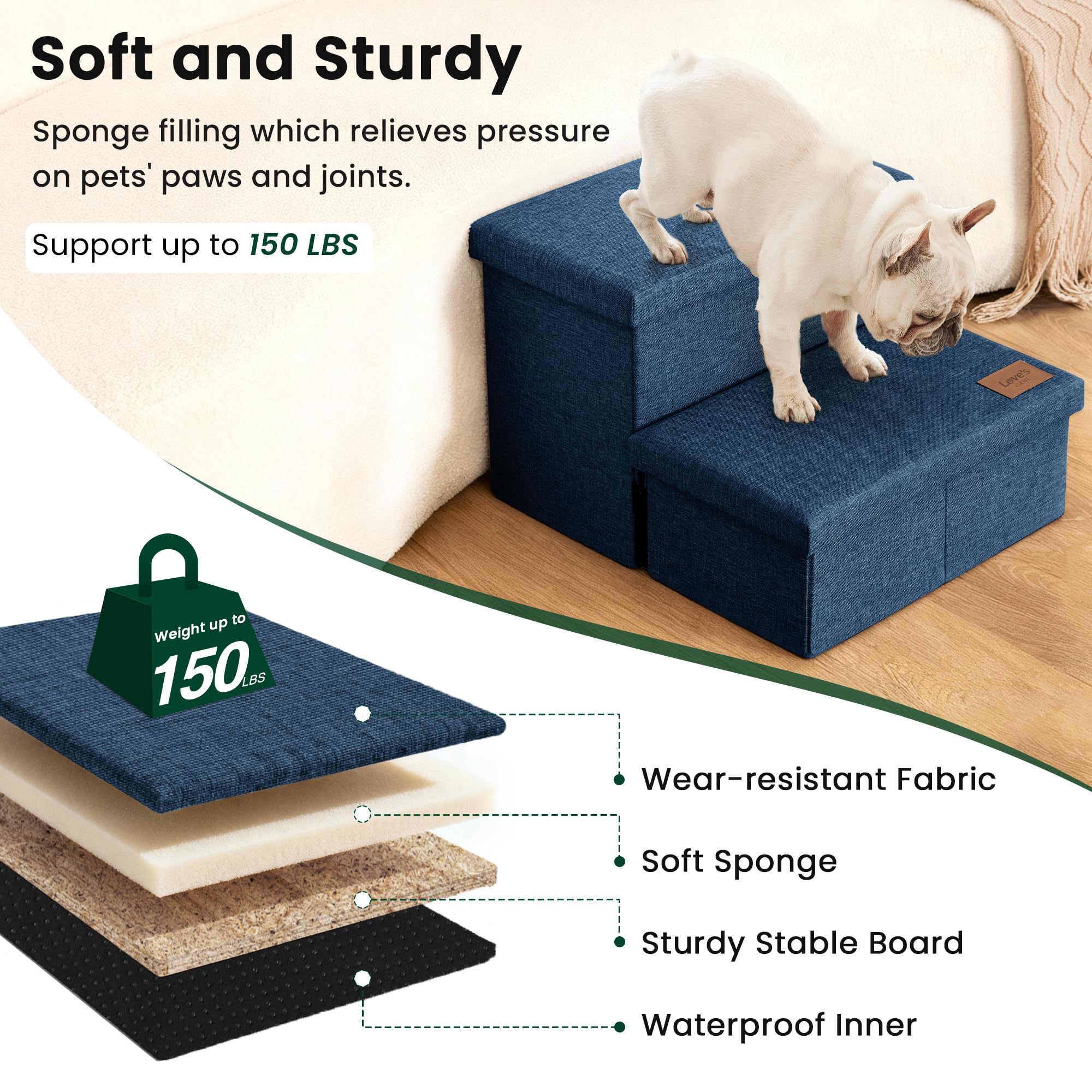 Love's cabin dog stairs 13-inch height supports pets up to 150 lbs