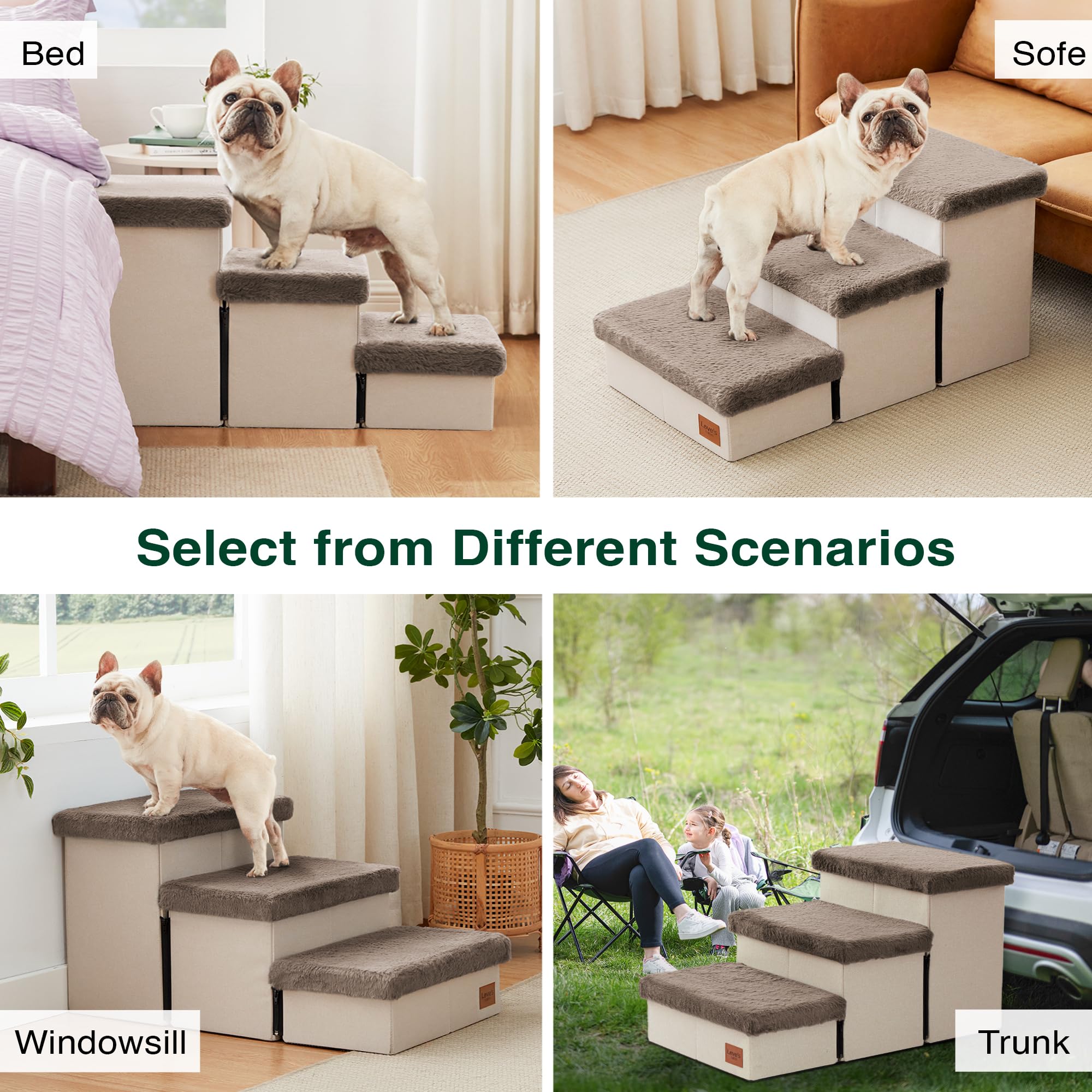 Love's cabin dog stairs support up to 200 lbs for versatile pets.
