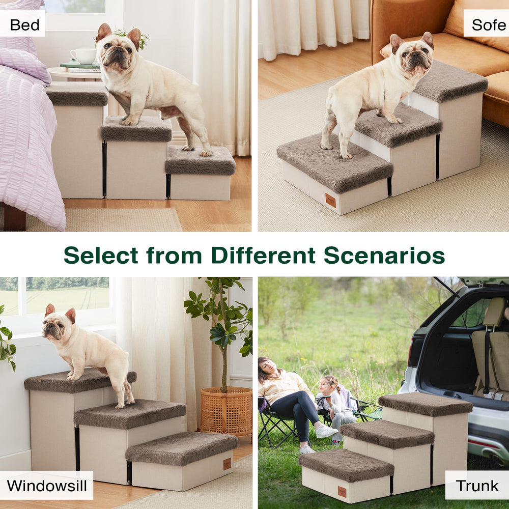 Love's cabin dog stairs support up to 200 lbs for versatile pets.