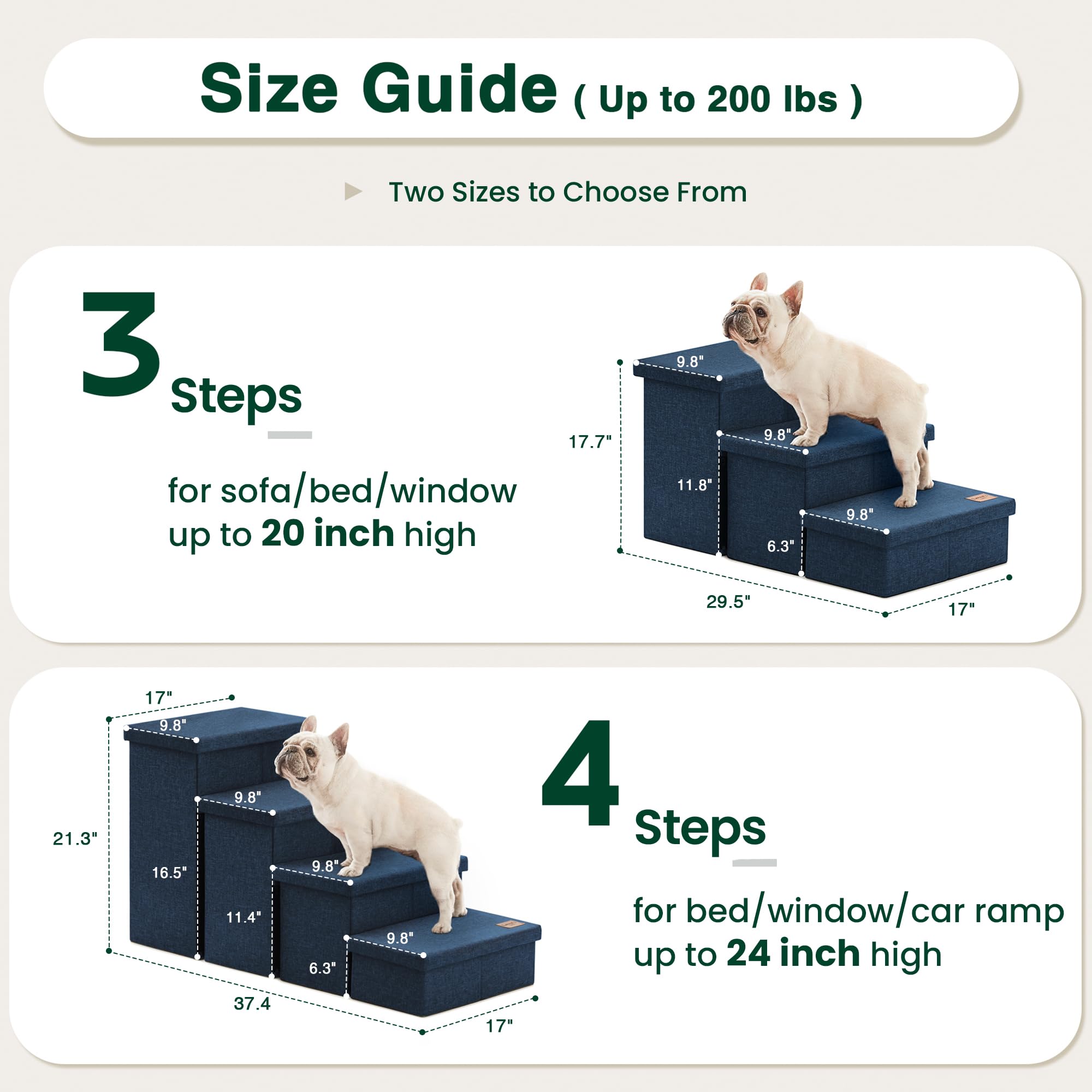 Love's cabin 3-step wider dog stairs provide stable incline on couches.
