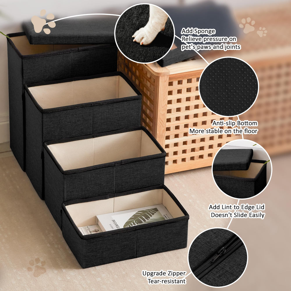 Love's cabin dog stairs 4-step design enables easy bed or couch access.