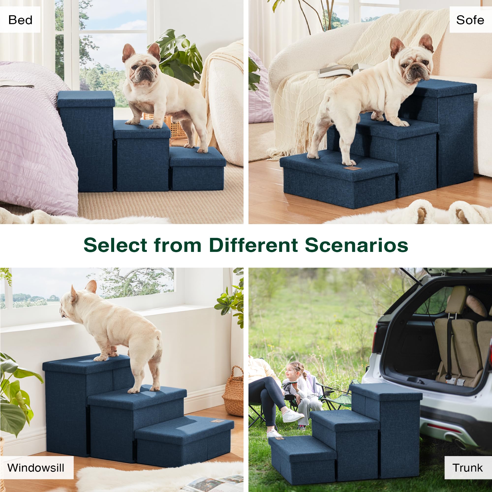 Love's cabin dog stairs stay put thanks to non-slip bottom.