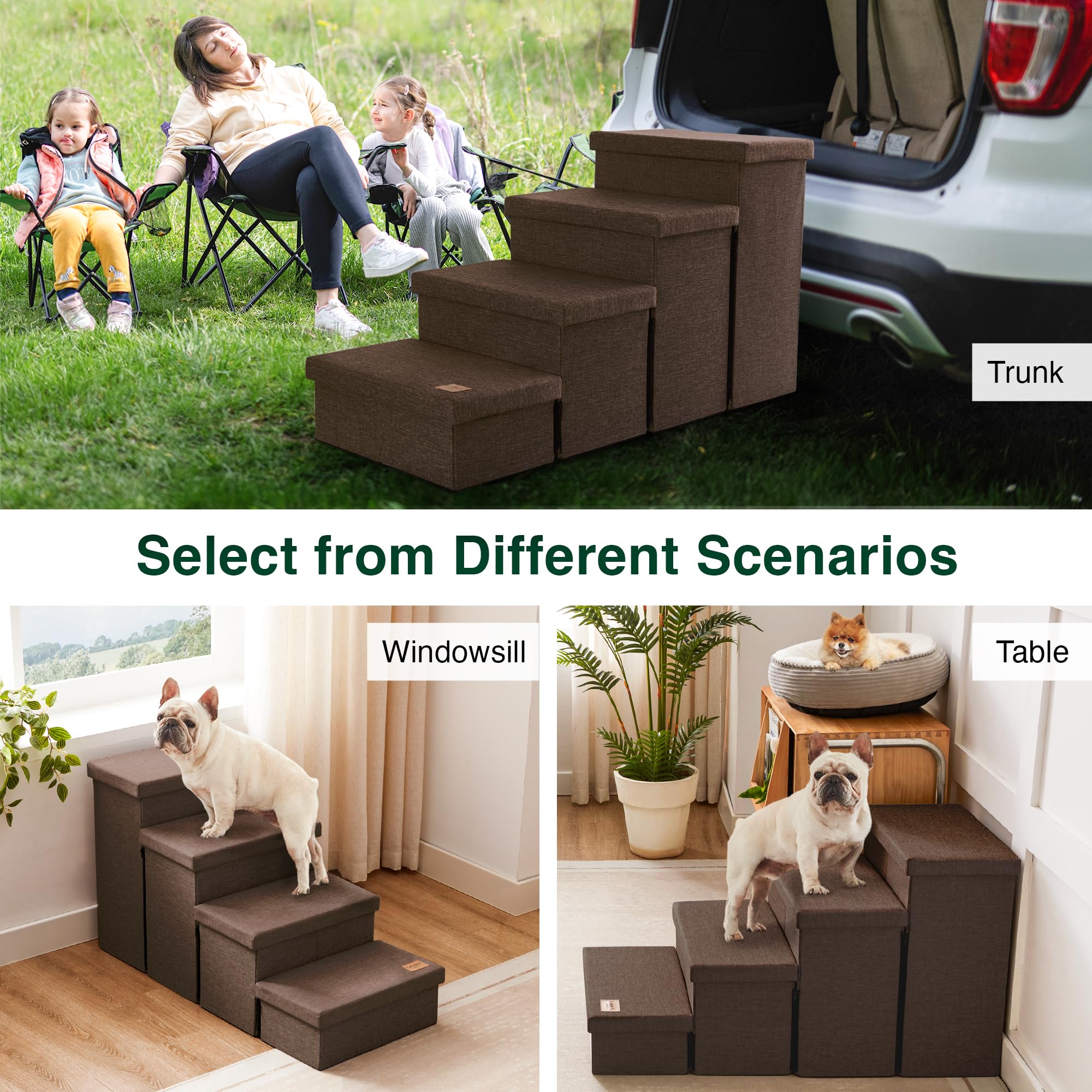 Love's cabin dog stairs placed beside bed for convenient night access
