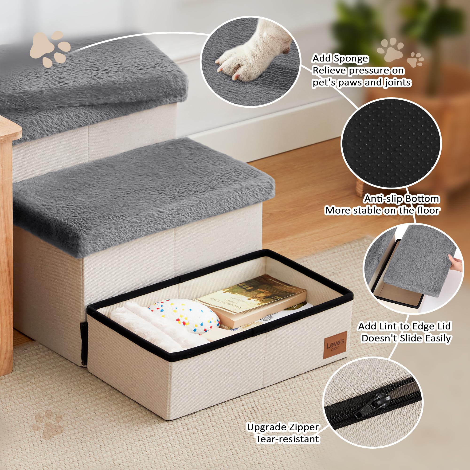 Love's cabin dog stairs foldable design saves space when not in use