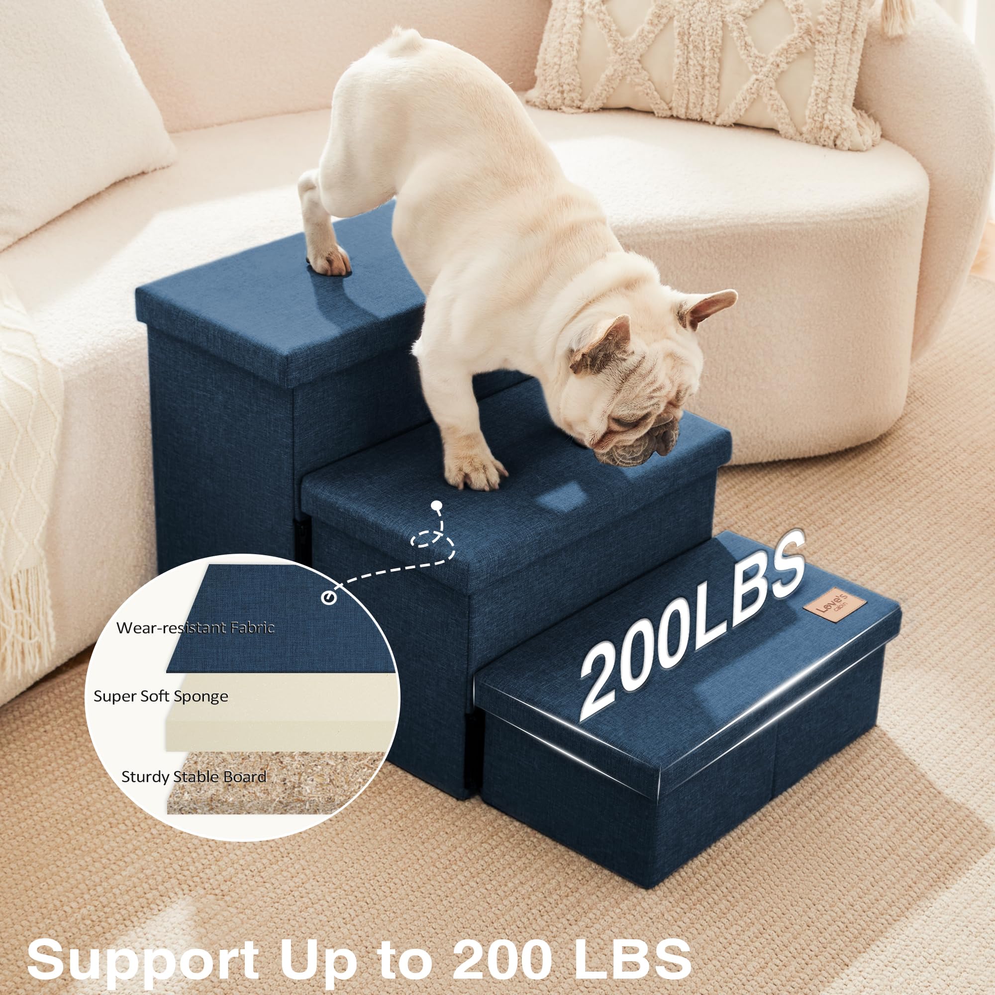 Love's cabin storage under-step compartments hold blankets and toys.