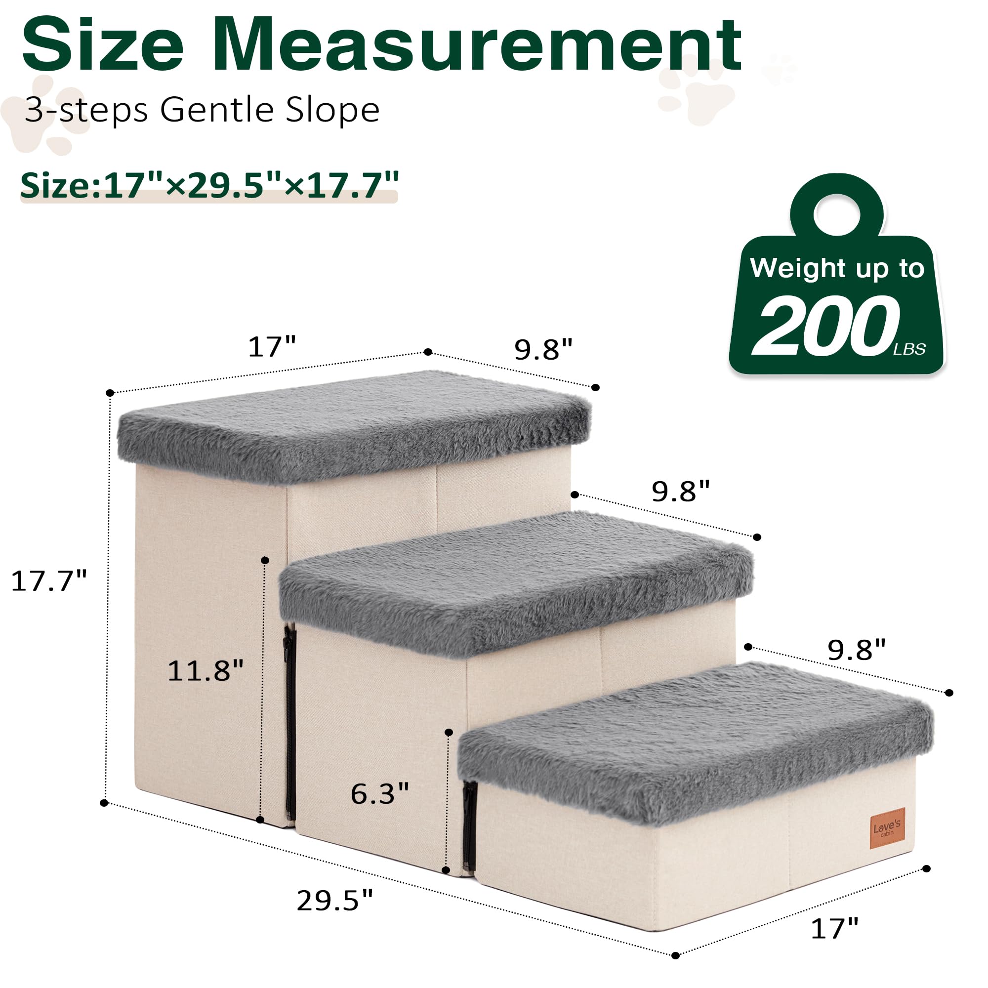 Love's cabin dog stairs in grey fabric offer stable footing for most pets
