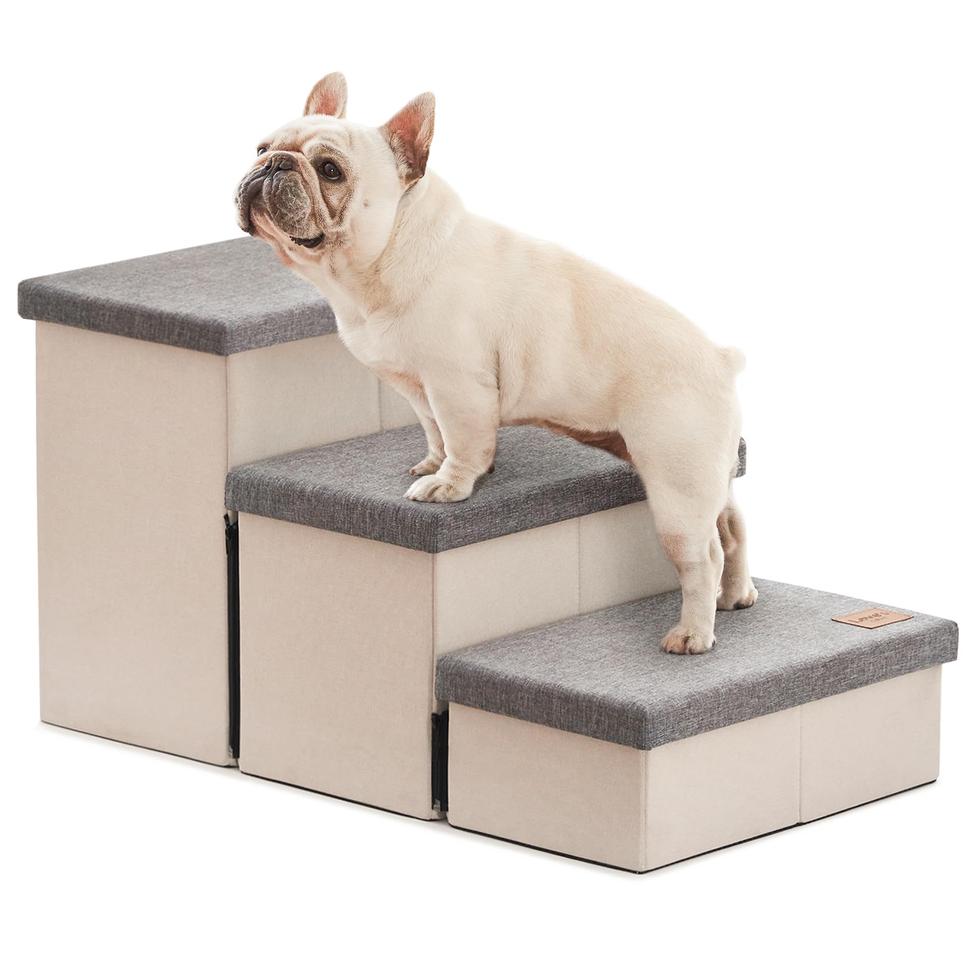 Love's cabin dog stairs beside a high bed offer stable, easy access for pets.