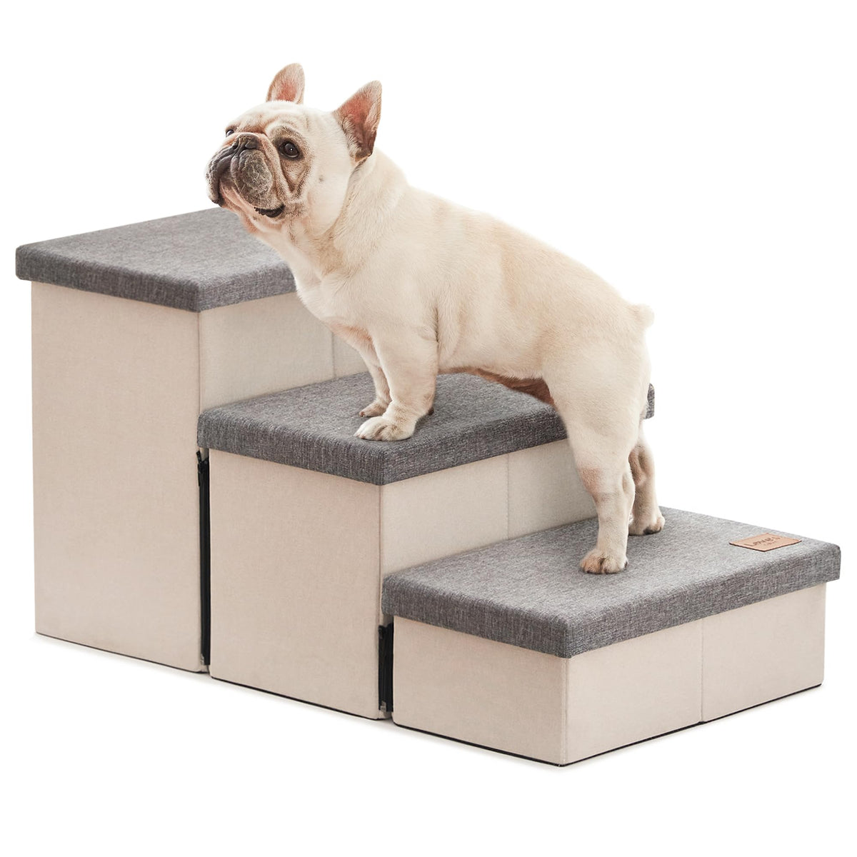 Love's cabin dog stairs beside a high bed offer stable, easy access for pets.