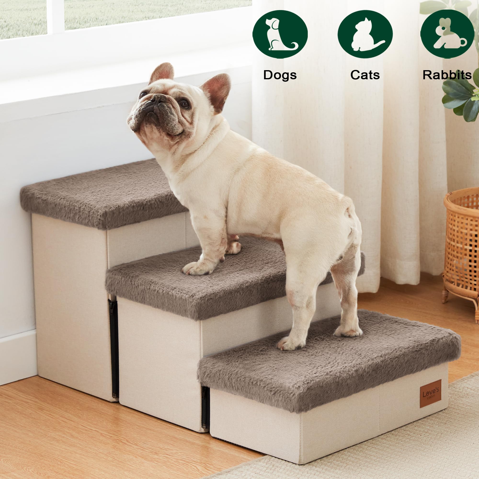Love's cabin dog stairs with MDF and sponge feel comfy paws.