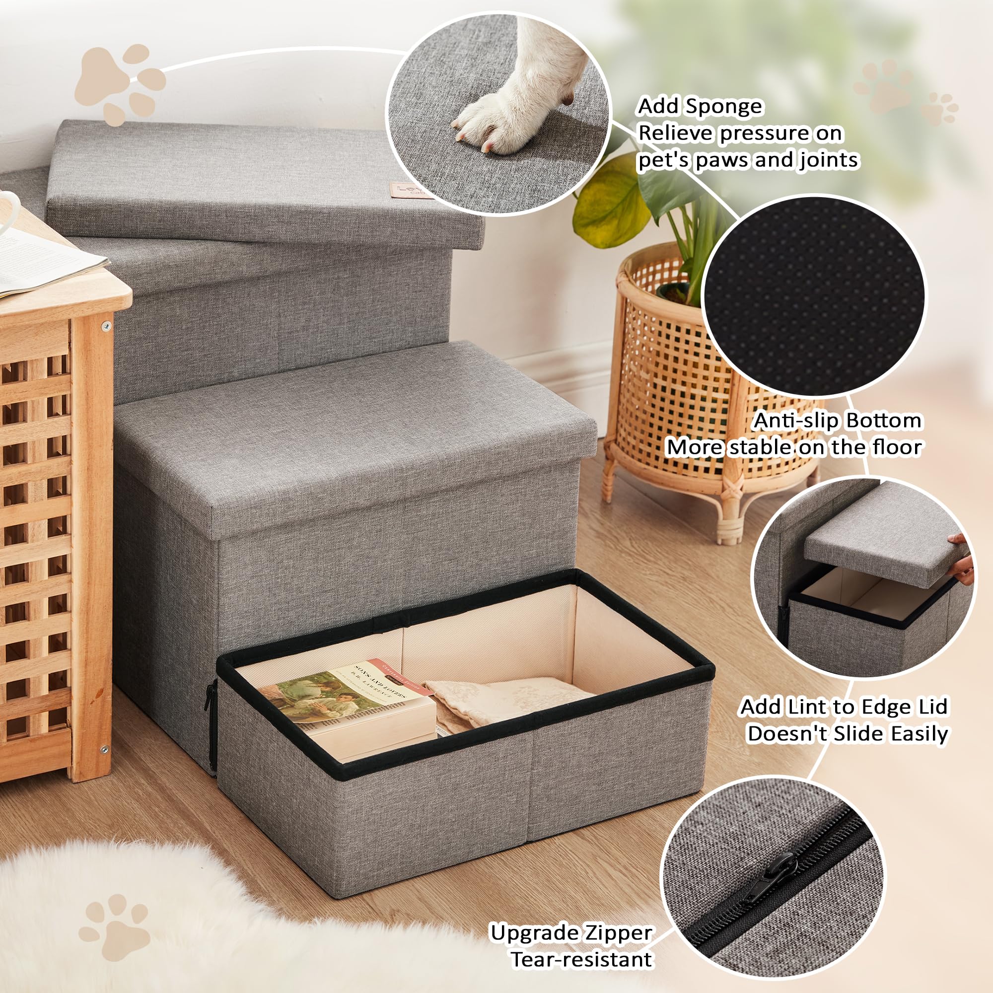 Love's cabin dog stairs non-slip base provides stable footing