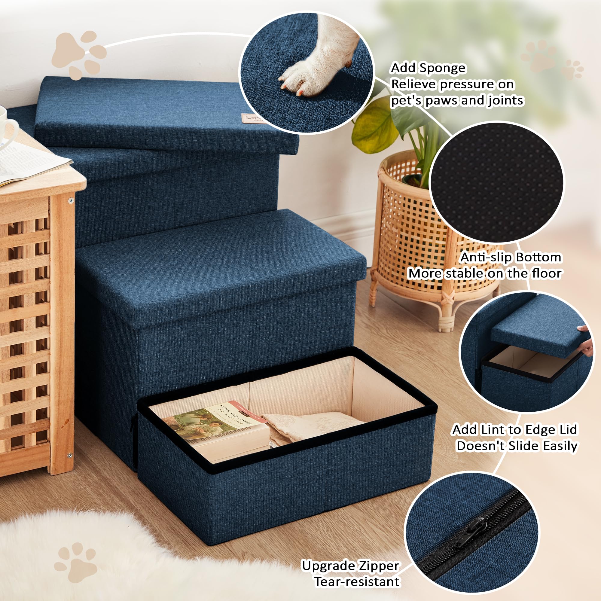 Love's cabin foldable dog stairs save space when folded away.