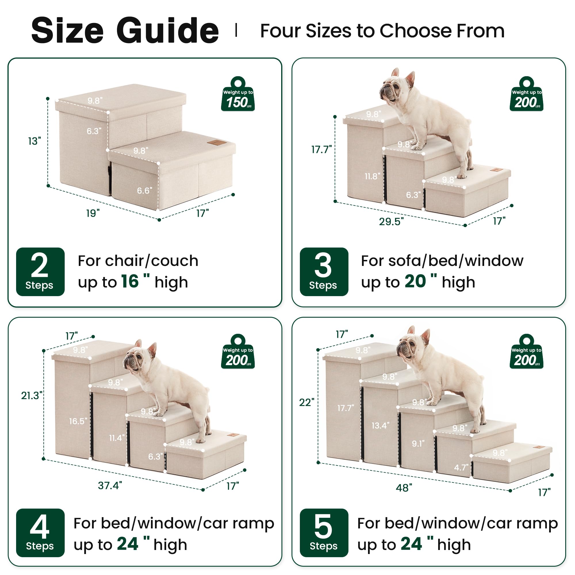 Love's Cabin dog stairs with non-slip bottom keeps pets secure on smooth floors.