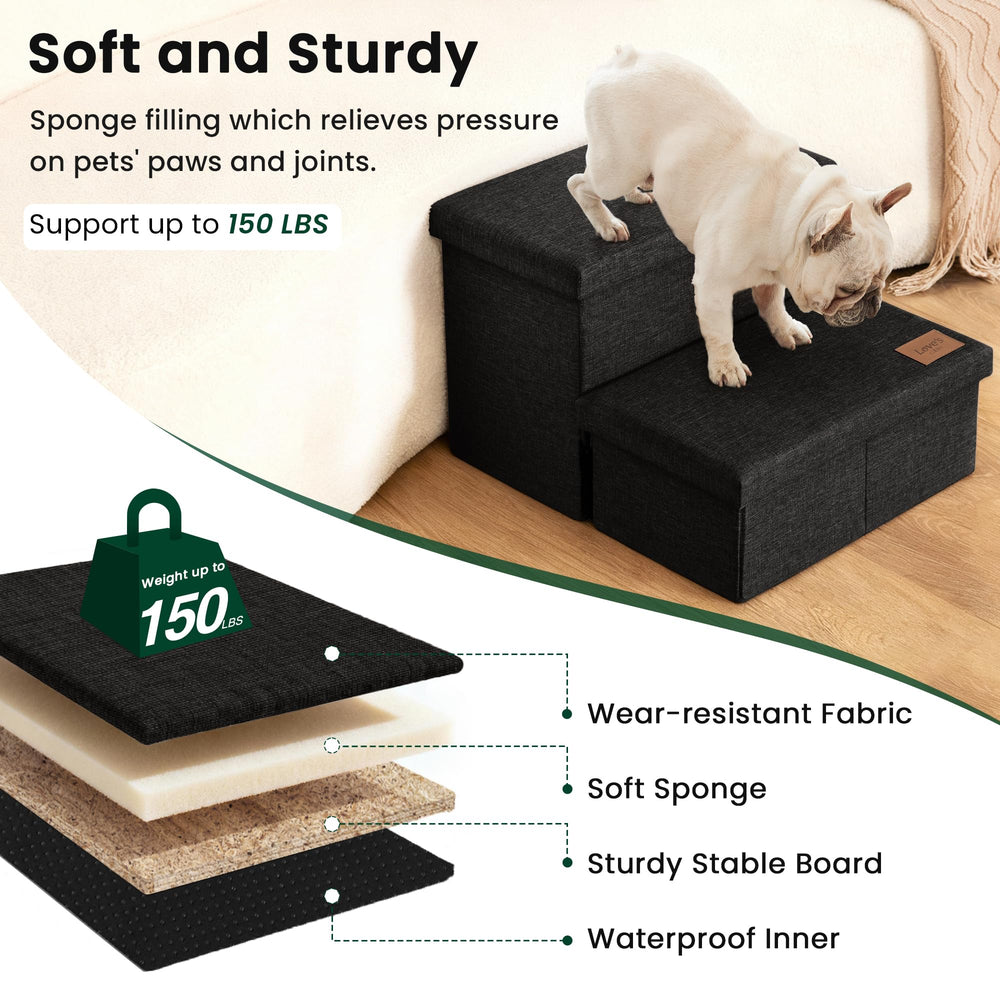 Love's cabin dog stairs non-slip bottom keeps steps steady on carpet or hardwood.