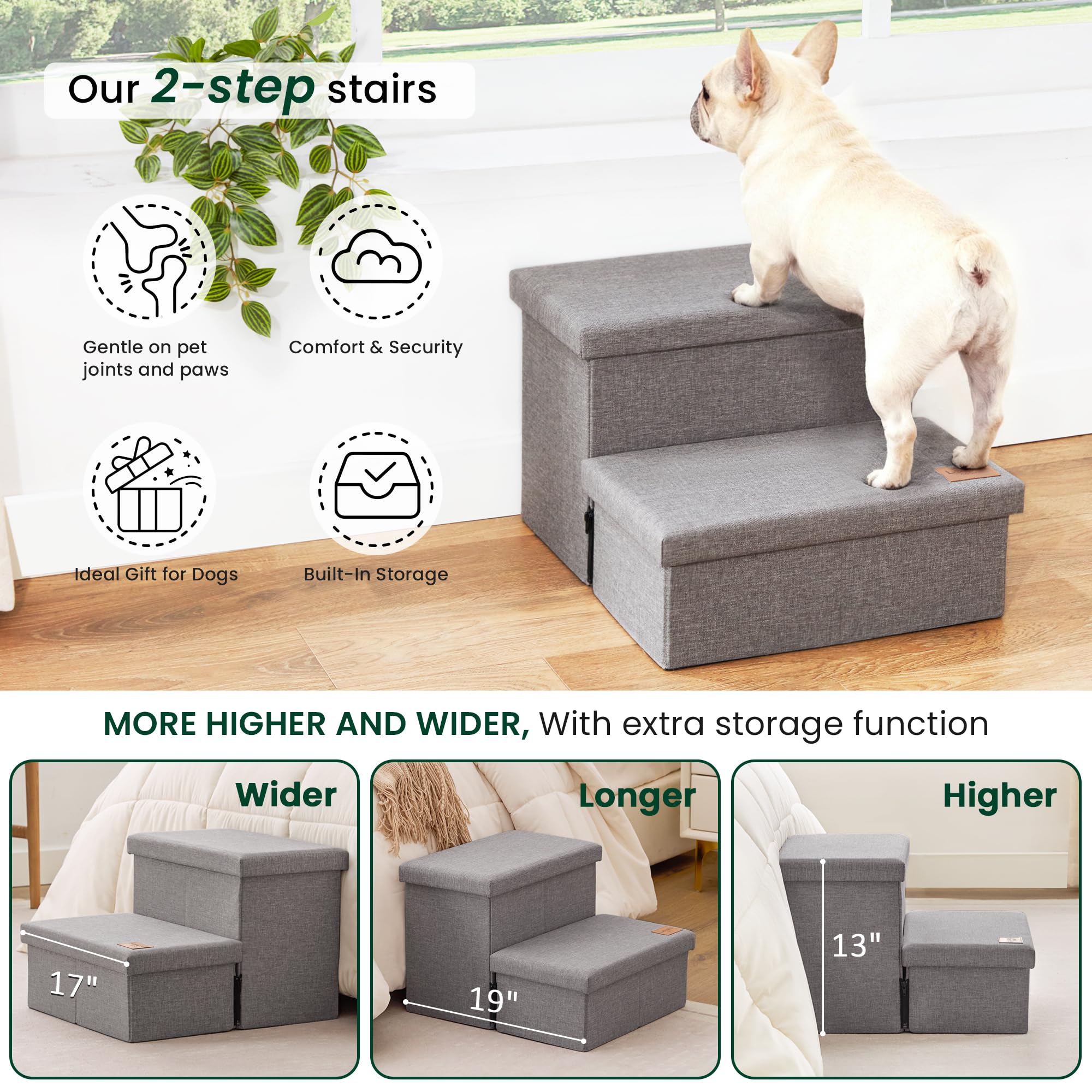 Love's cabin dog stairs wear-resistant fabric and MDF construction feels sturdy.
