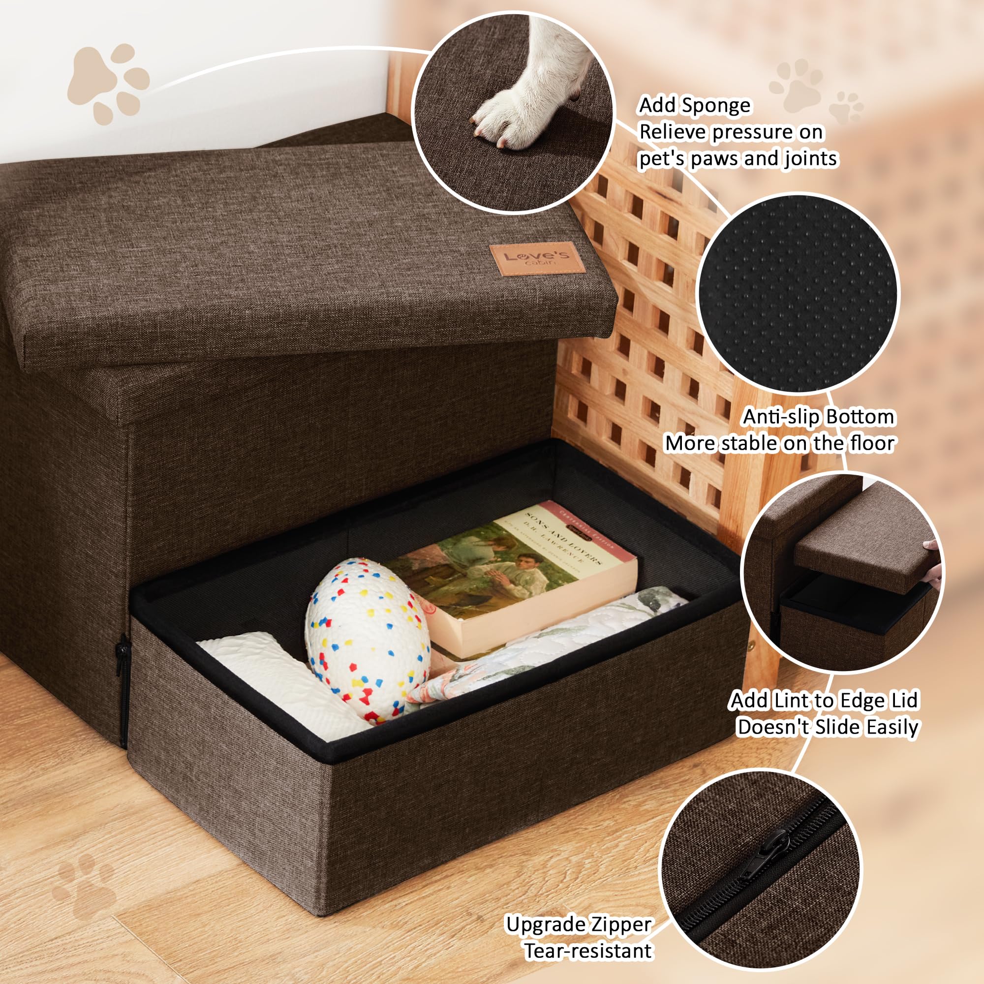 Love's cabin dog stairs non-slip base ensures stable footing