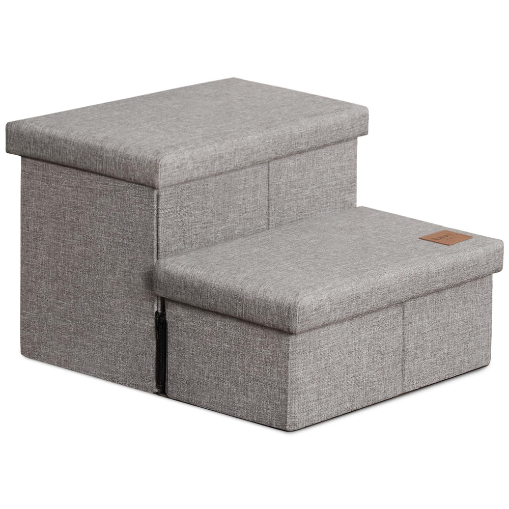 Love's cabin dog stairs with storage folded for easy transport.
