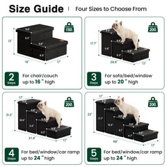Love's cabin dog stairs with four storage compartments neatly holds leashes and blankets.