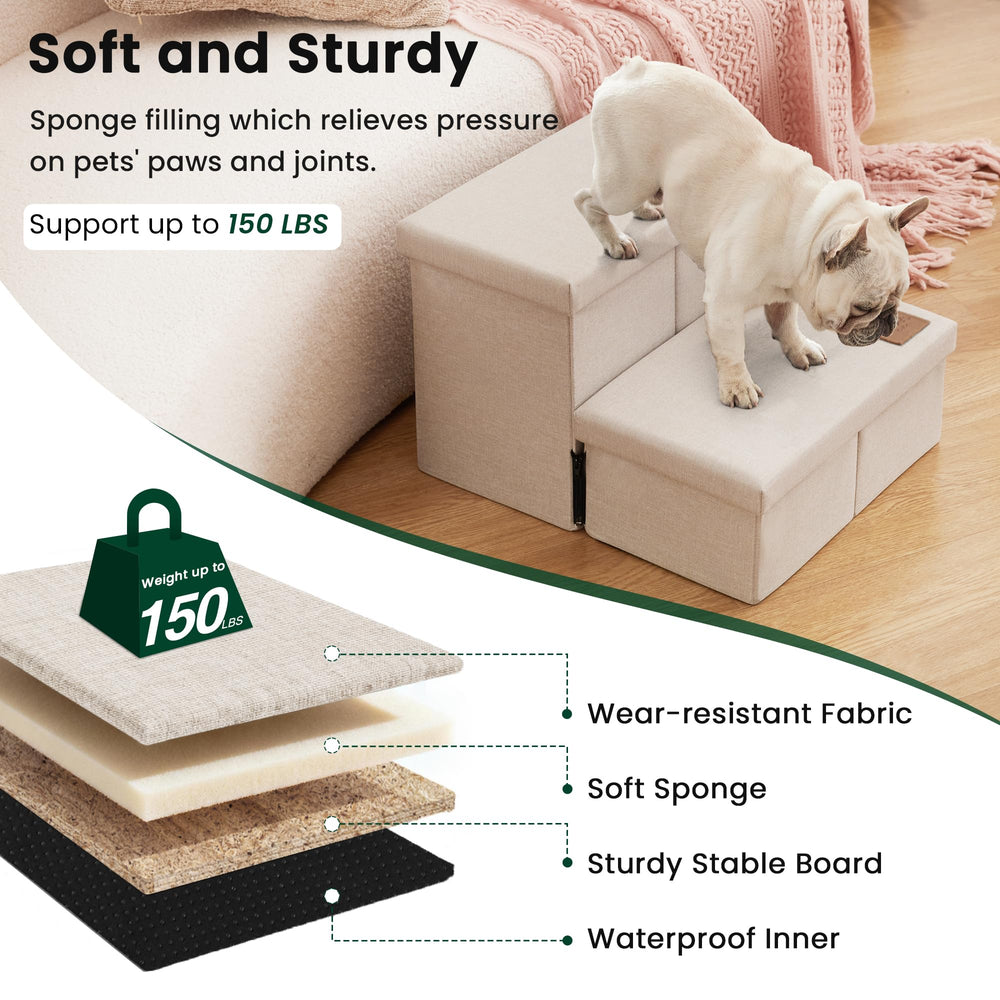 Love's cabin dog stairs storage under steps keeps essentials organized