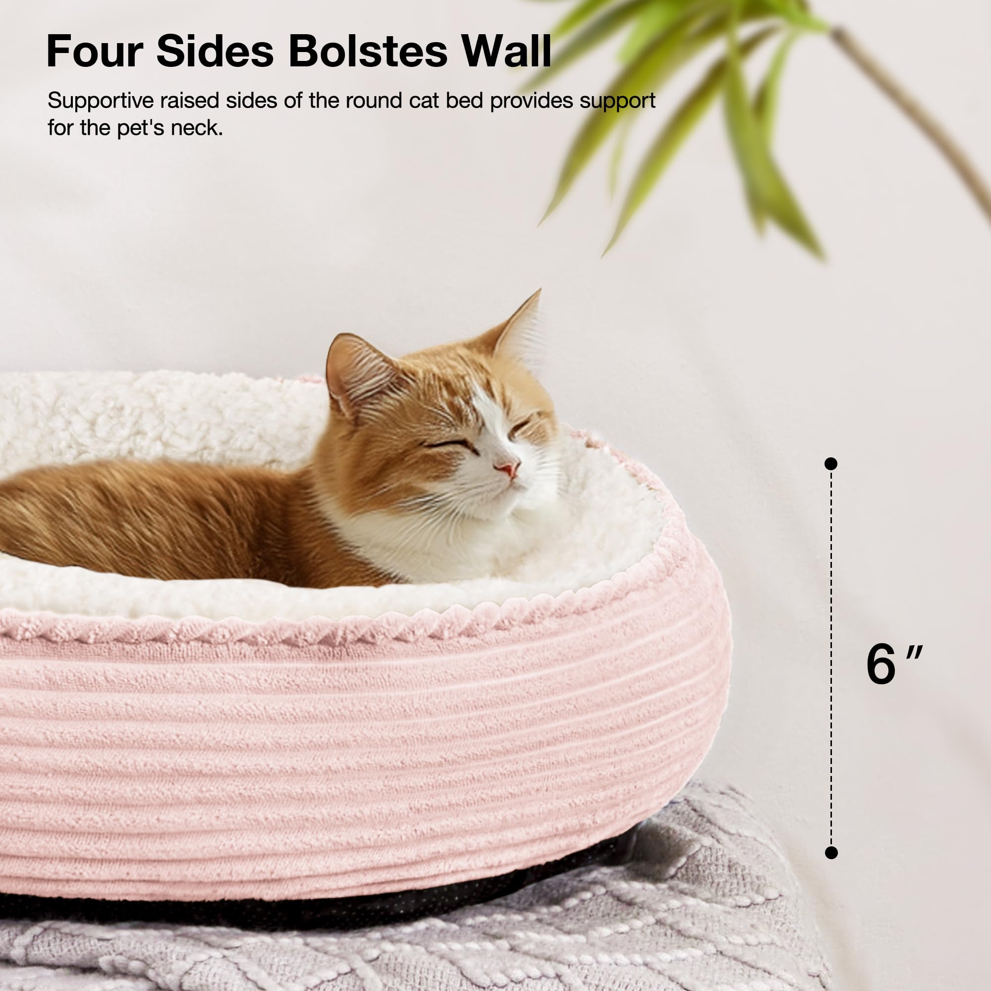 Love's cabin donut nest walls cradle pets and support head and neck while they nap.