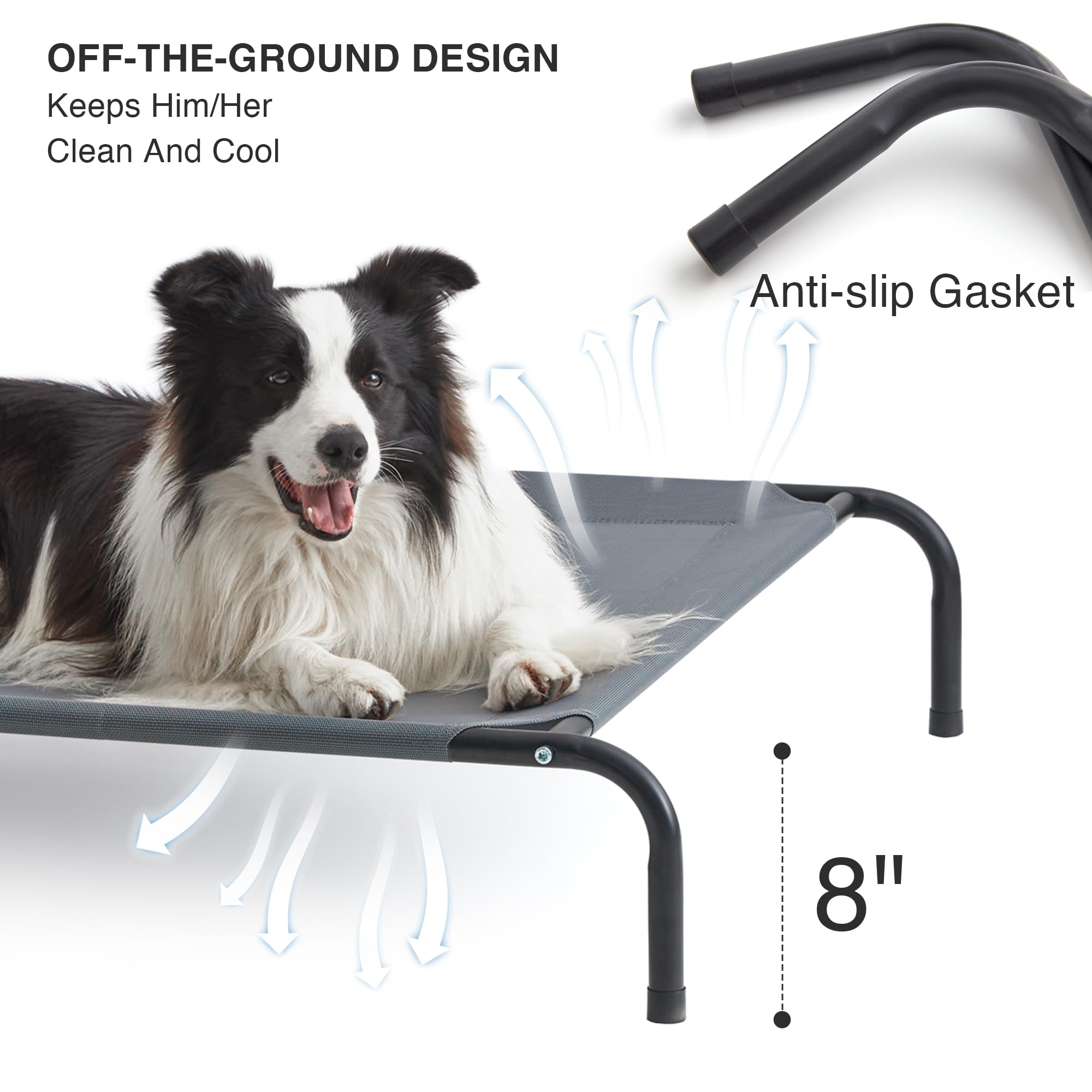 Love's cabin elevated dog bed side view highlighting height