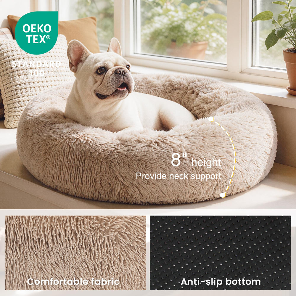 Love's cabin fluffy faux fur bed offers deep crevices for warmth.