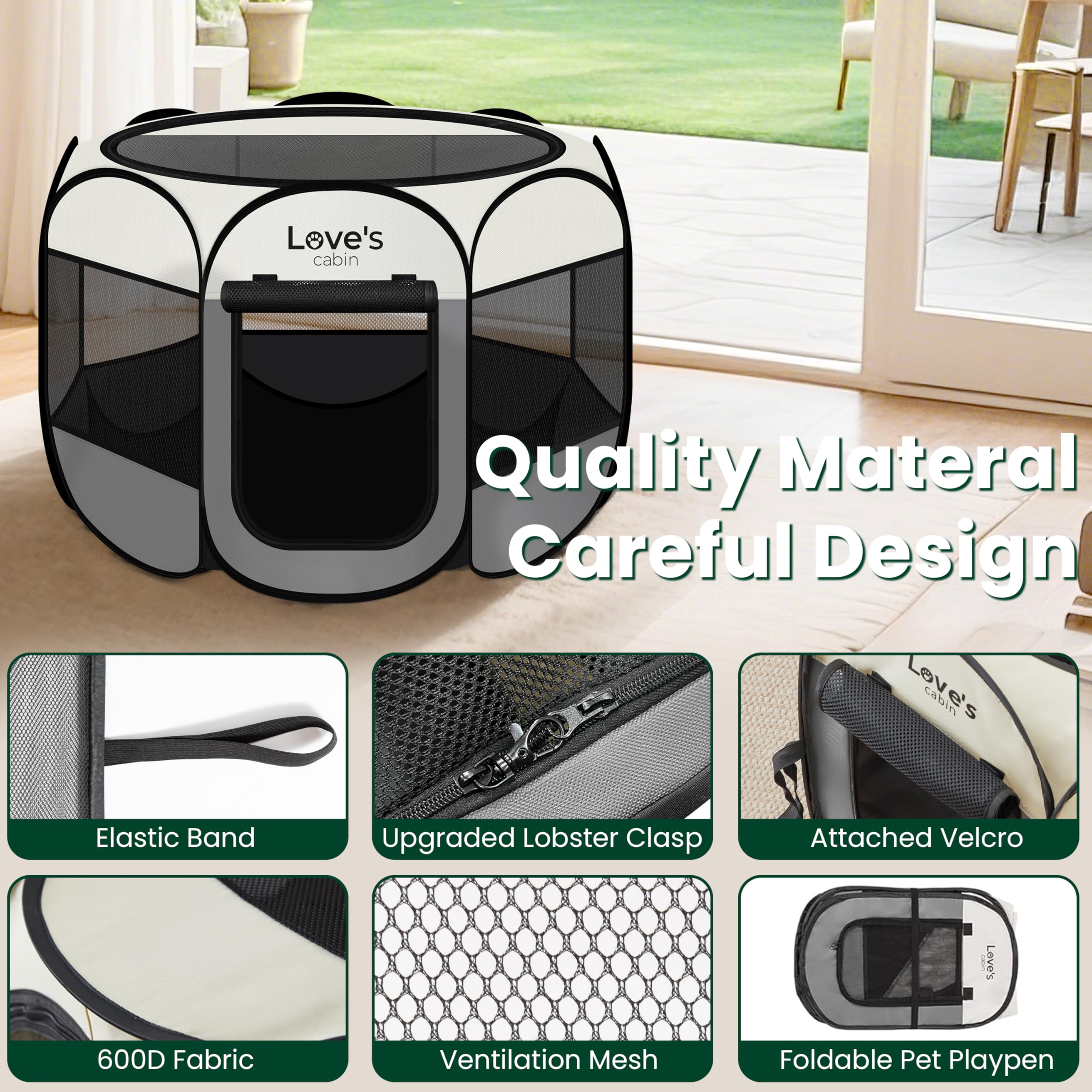 Love's Cabin fold-flat design for quick setup and compact storage.
