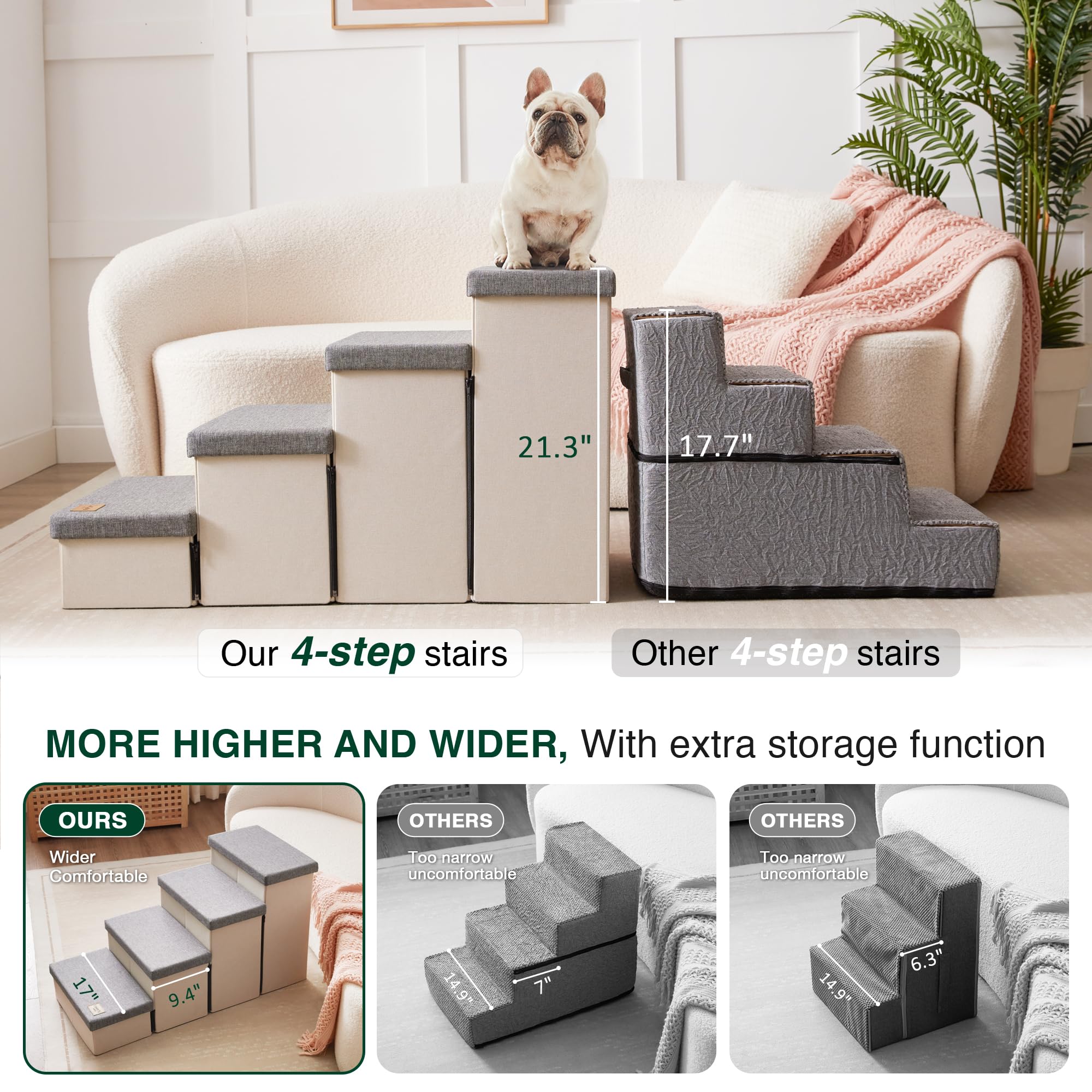 Love's cabin foldable dog stairs shown in compact fold for easy storage.