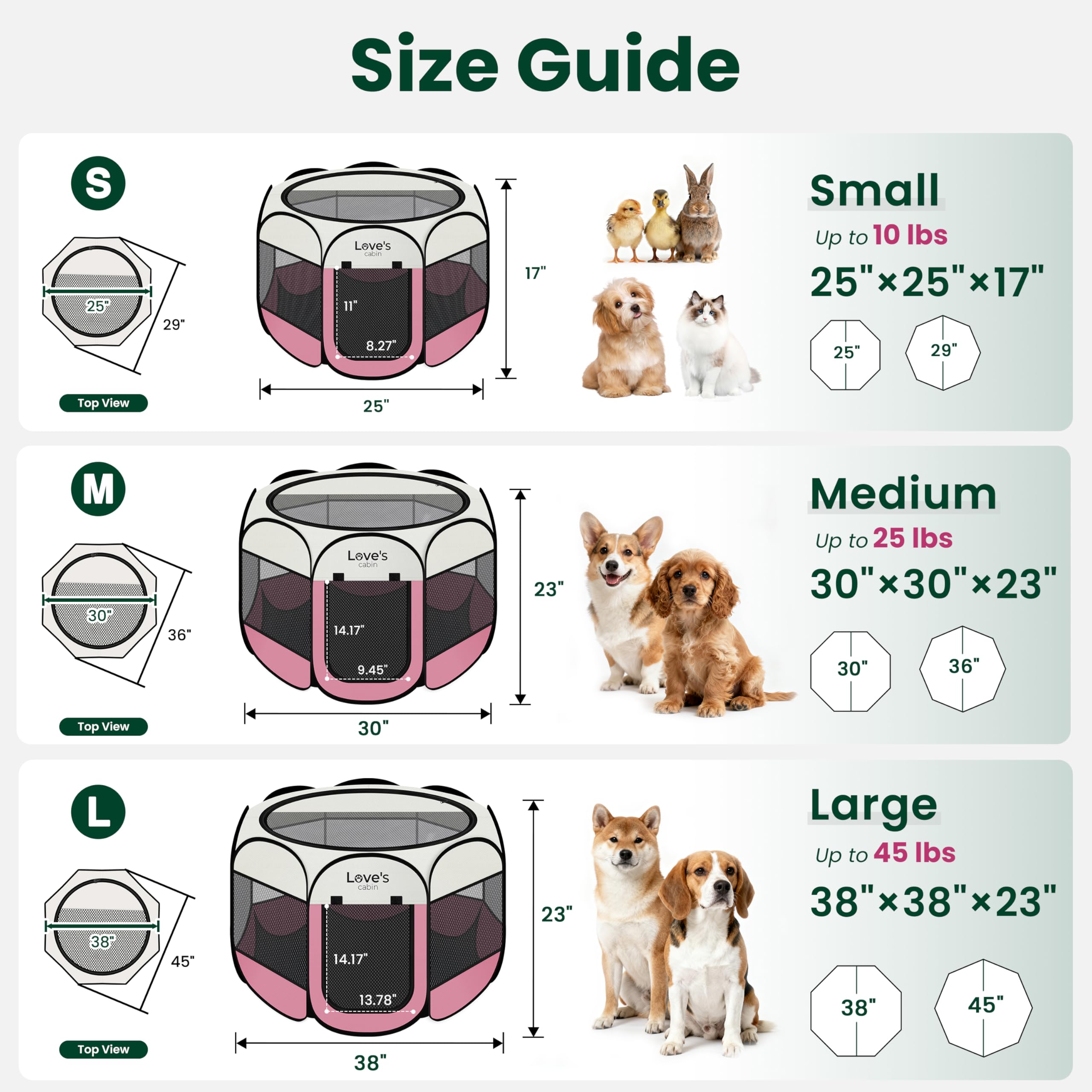 Love's cabin foldable pop-up kennel, light pink, easy setup anywhere.