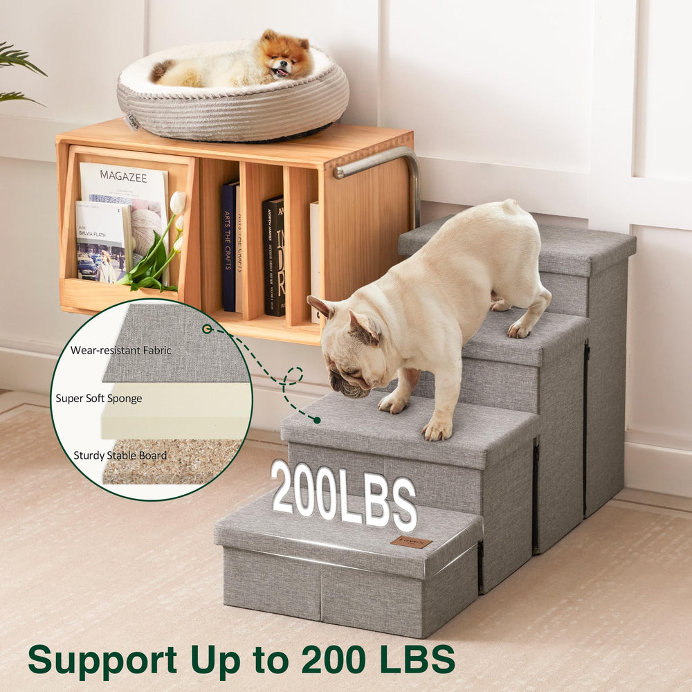 Love's cabin dog stairs feature non-slip bottom for stable footing.