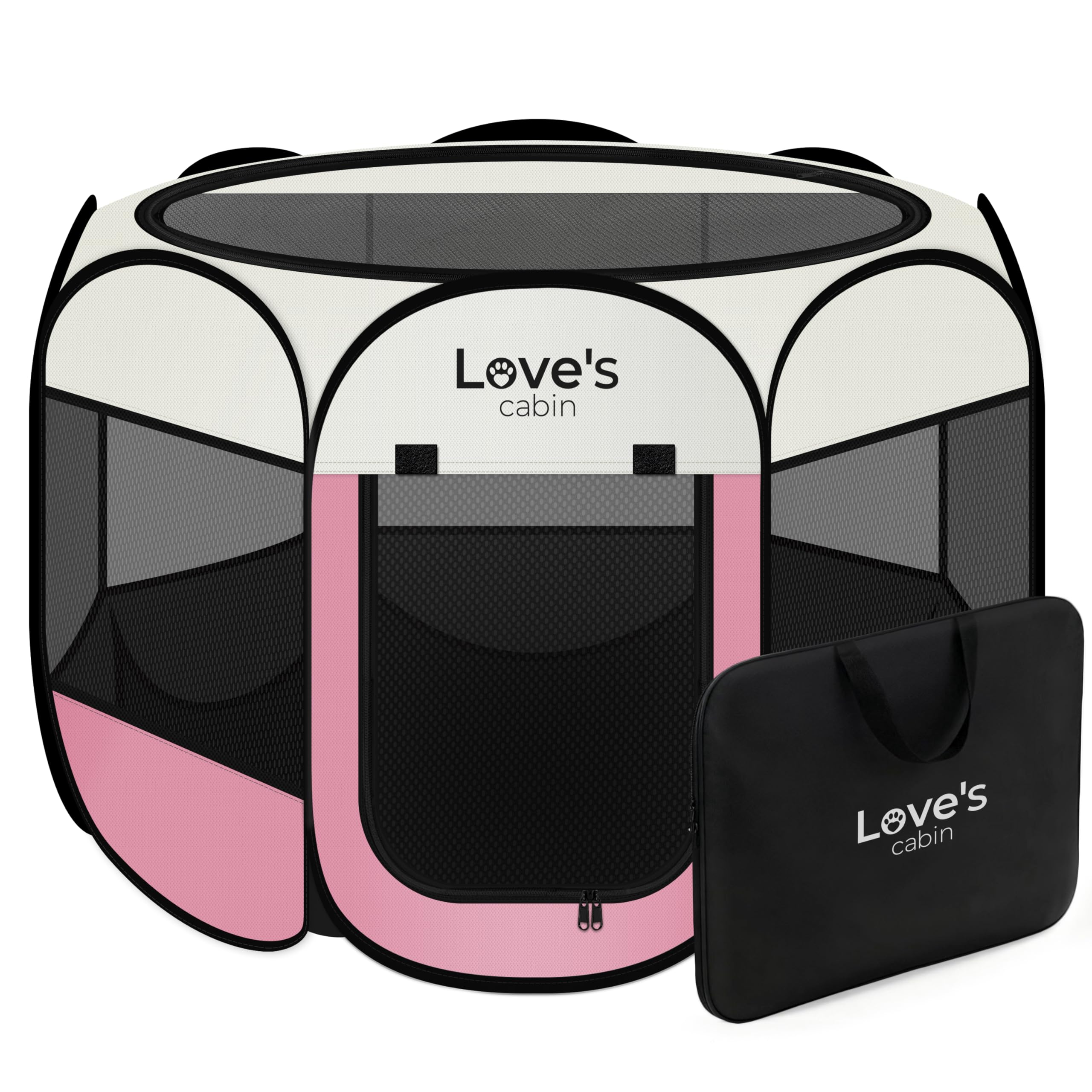 Love's cabin pet playpen circular design offers a safe indoor-outdoor use.