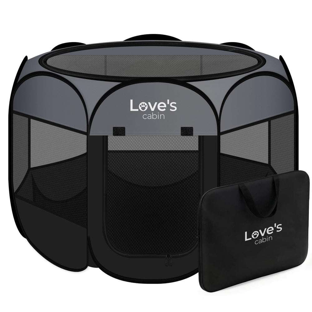 Love's cabin playpen folded compact for travel and storage.