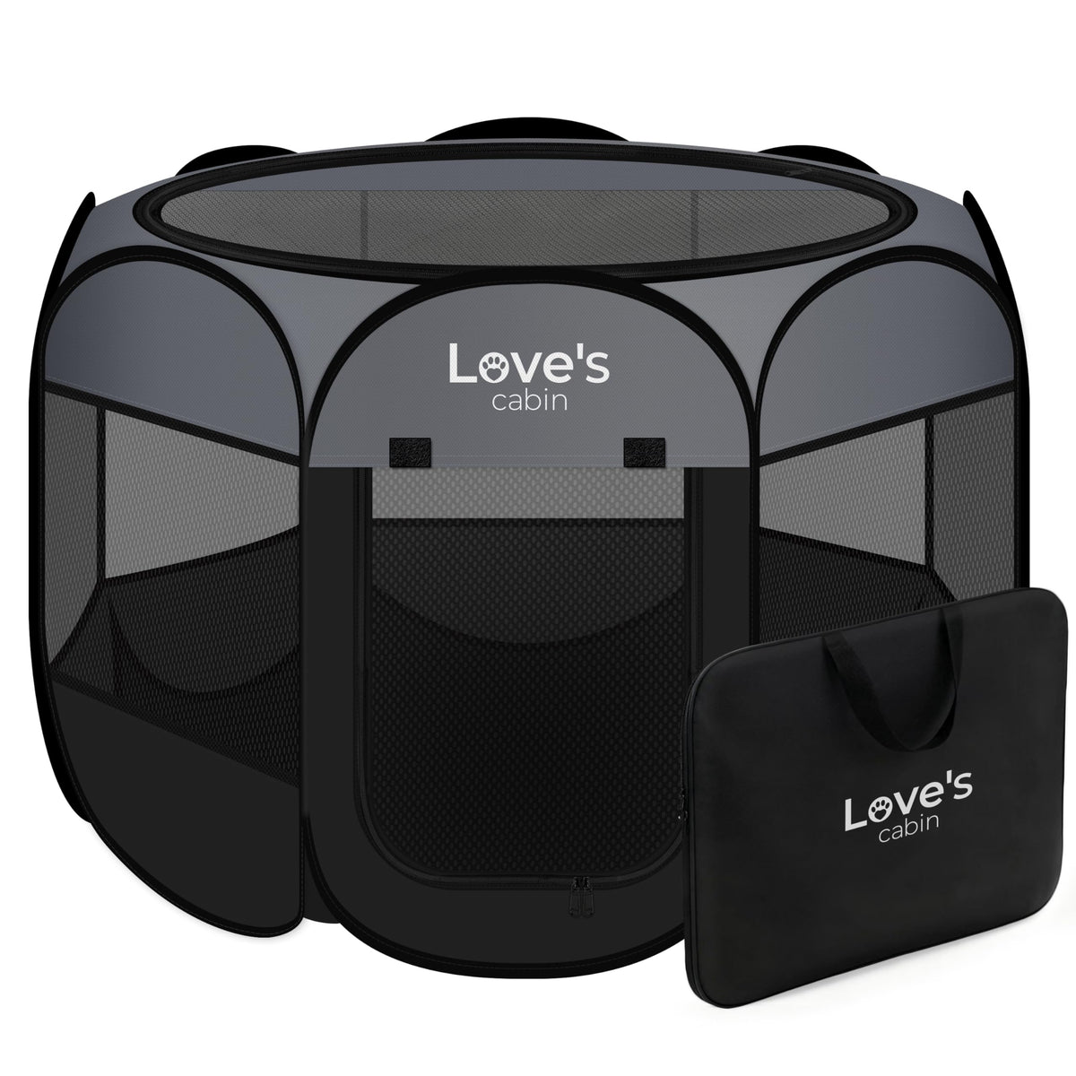 Love's cabin playpen folded compact for travel and storage.