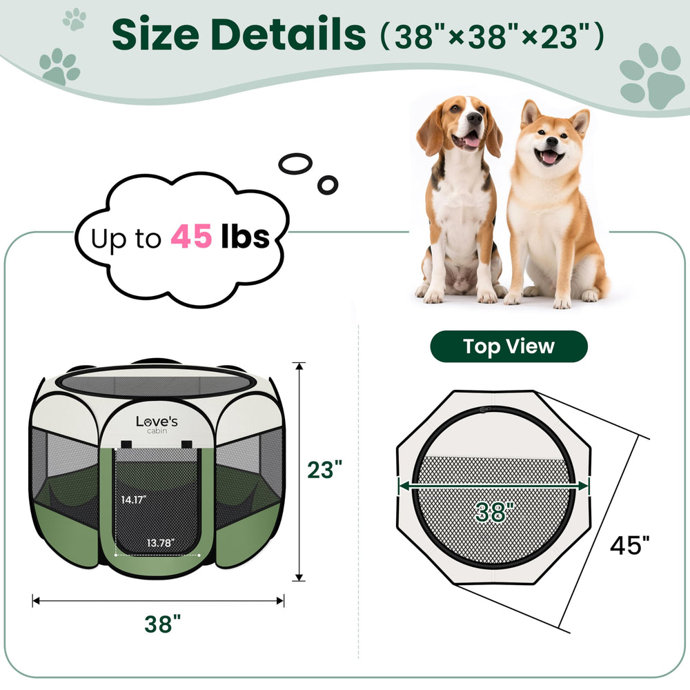 Love's cabin pet playpen olive green with carrying case for travel