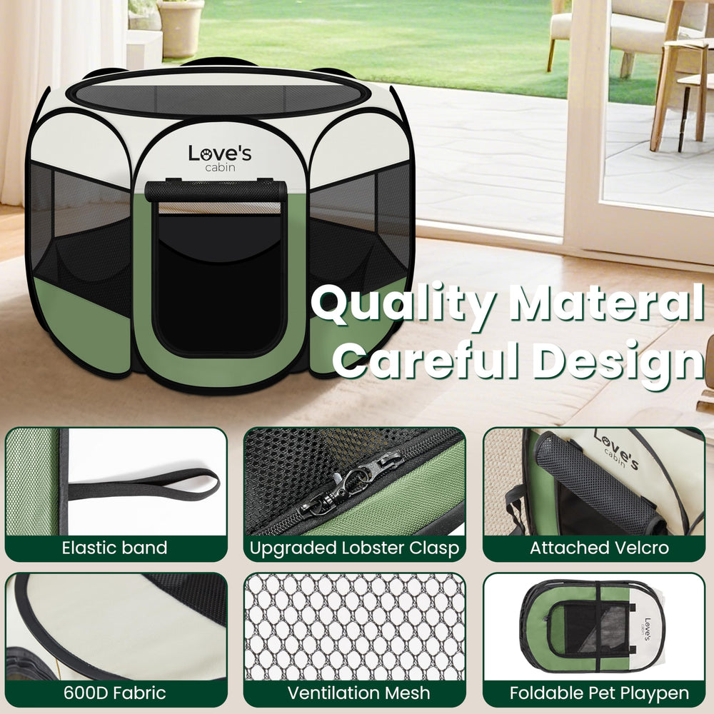 Love's cabin pet playpen olive green door for easy pet entry