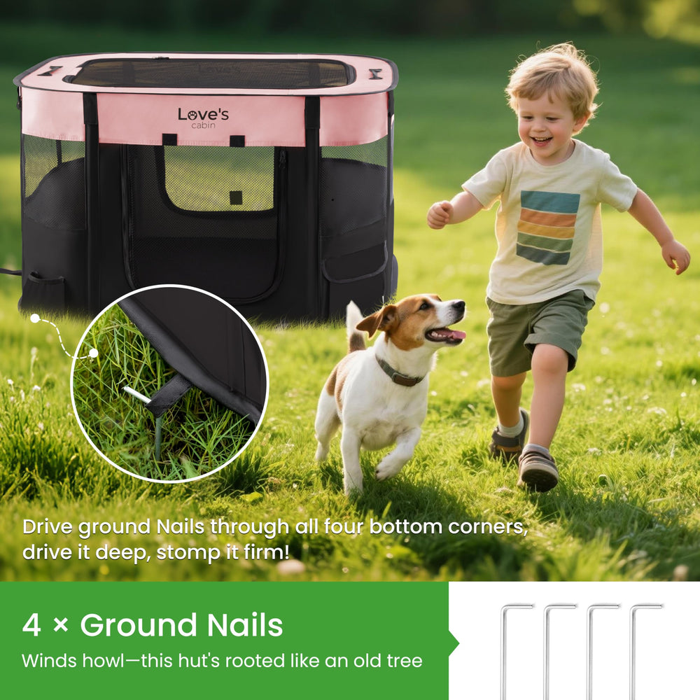 Love's cabin pink 4-panel playpen for indoor and outdoor use